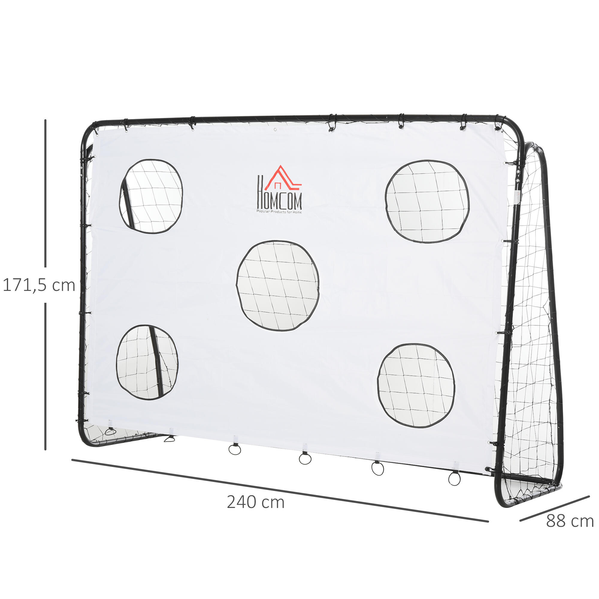 Baliza de futebol 240x88x174 cm branco e preto HOMCOM 3/7