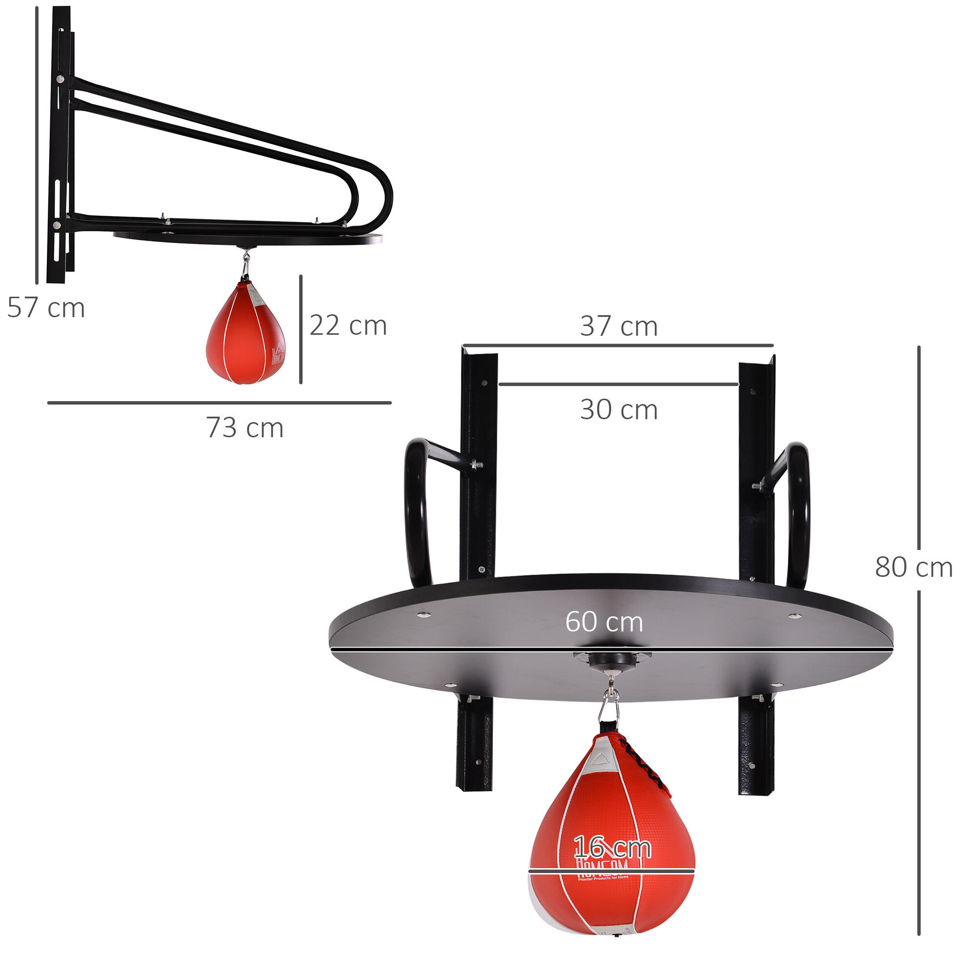 Saco de boxe com suporte 60x73x80 cm preto e vemelho HOMCOM 3/7