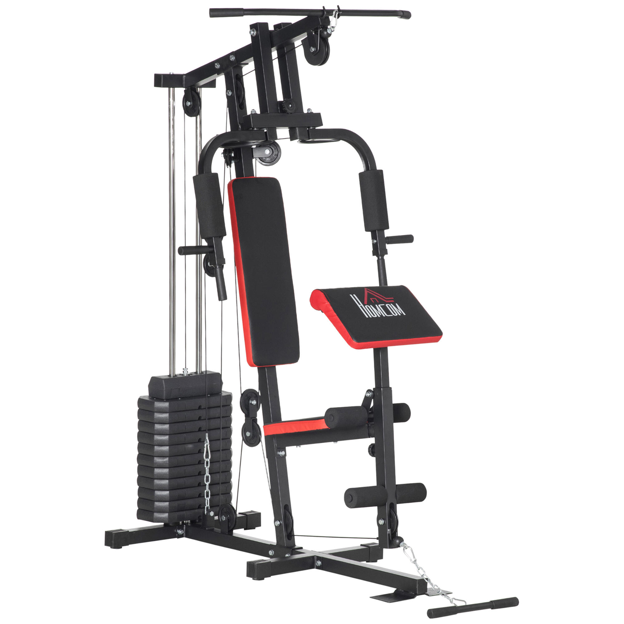 HOMCOM Máquina multi estação 135x103x210 cm preto e vemelho HOMCOM