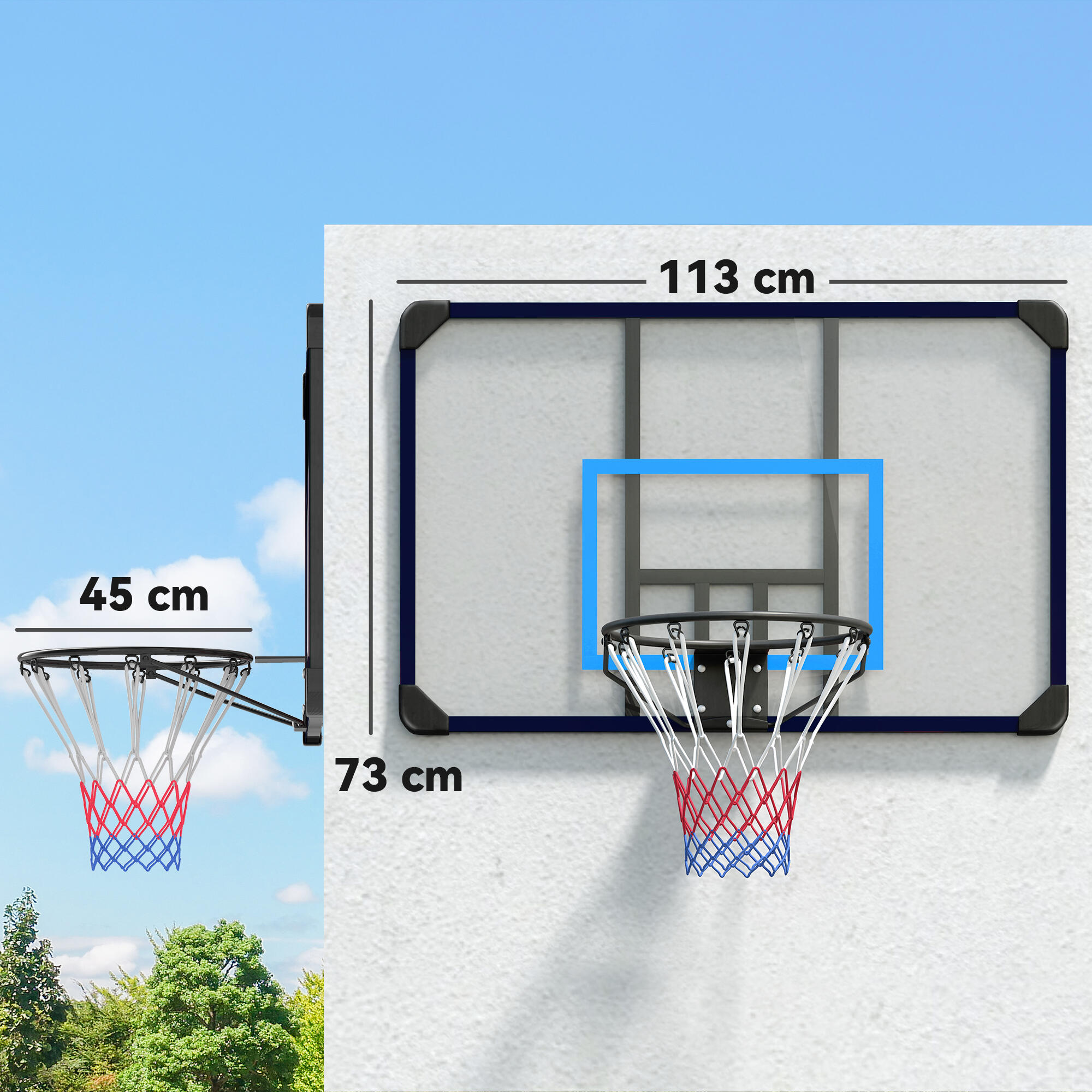 Tabela de basquetebol 113x61x73 cm preto, transparente e azul SPORTNOW 3/7