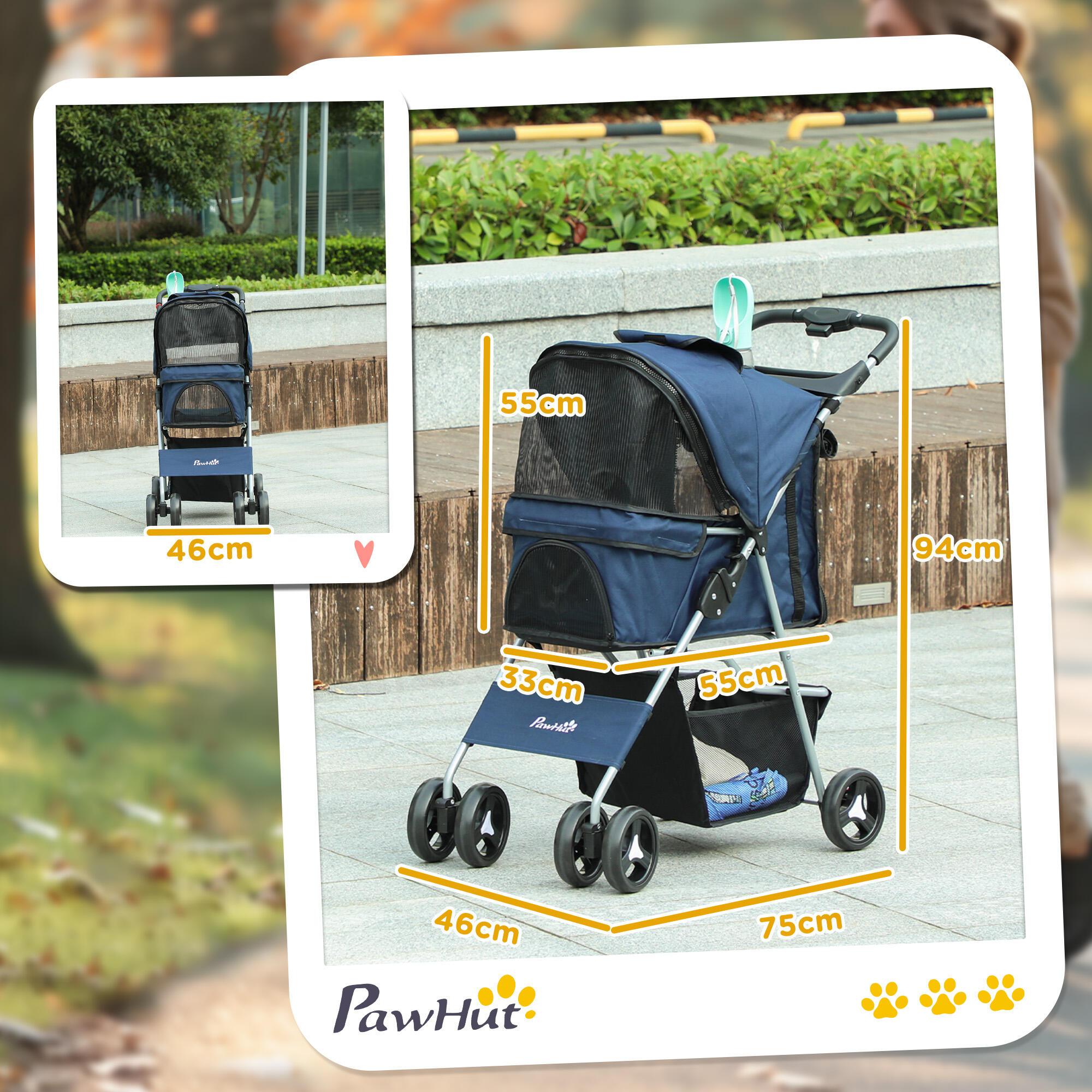 Cochecito para Perros PawHut 75x46x94 cm Azul 3/7