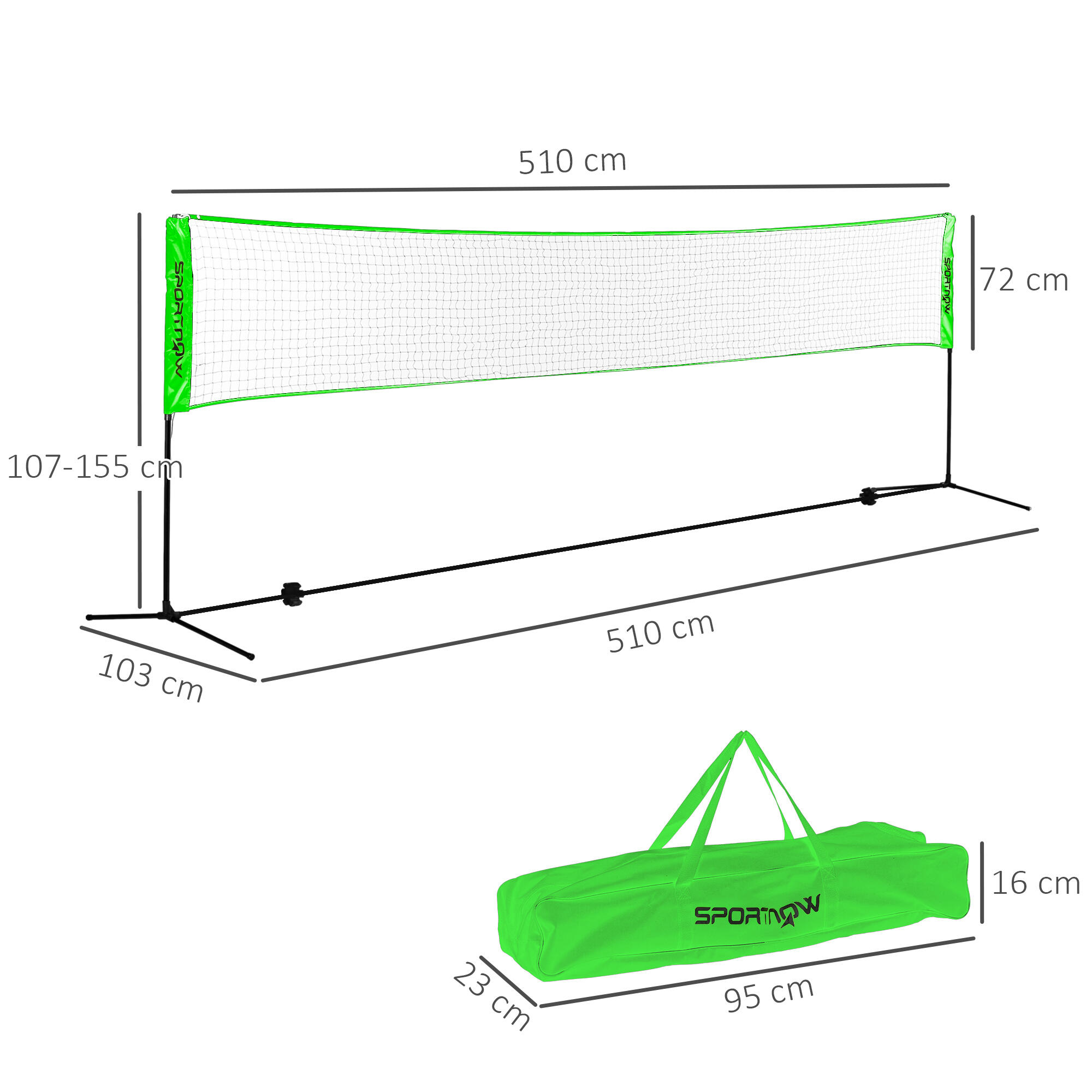 Jogo de badminton 510x103x107-155 cm preto e verde SPORTNOW 3/7