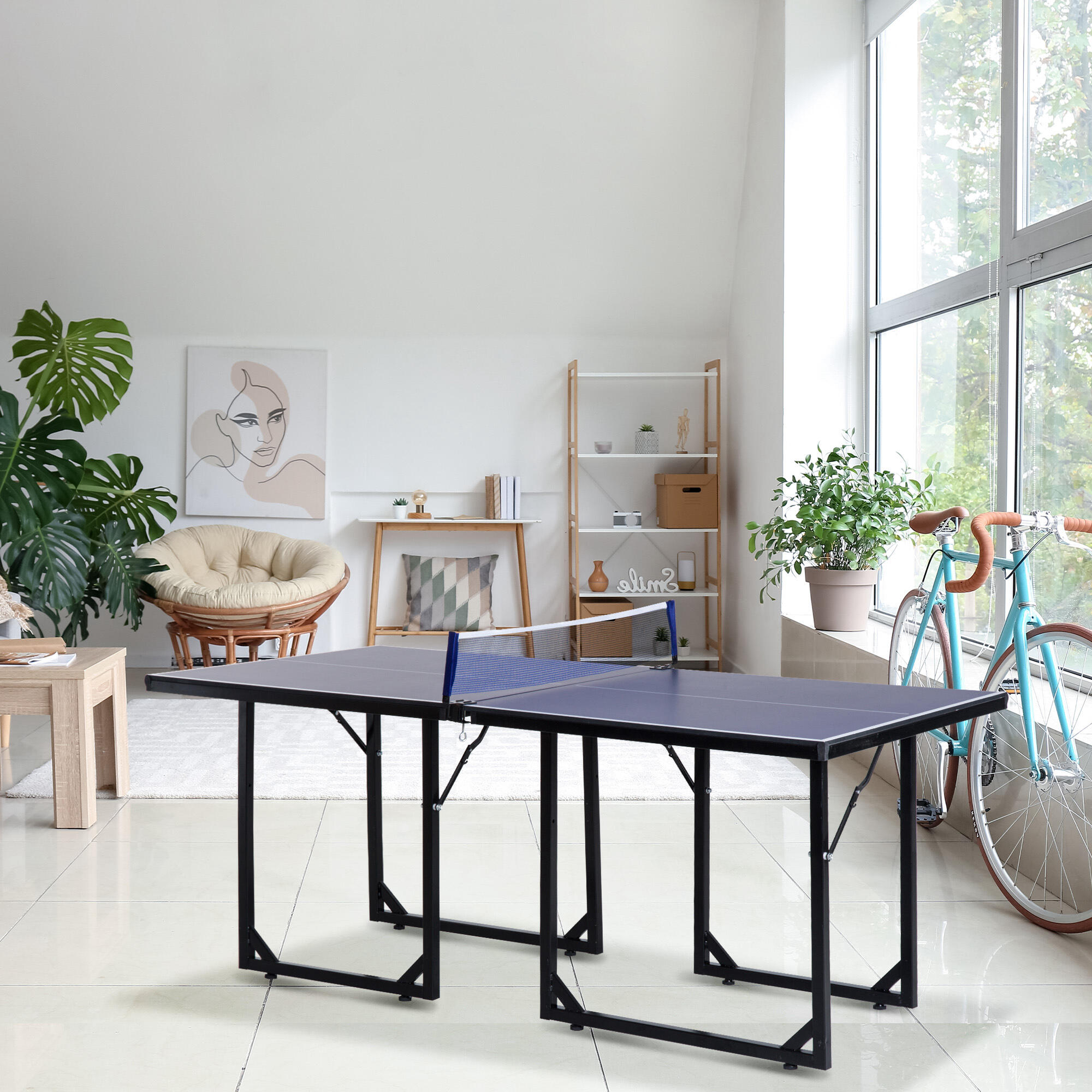 Mesa de ping pong 182x91x76 cm azul HOMCOM 2/7