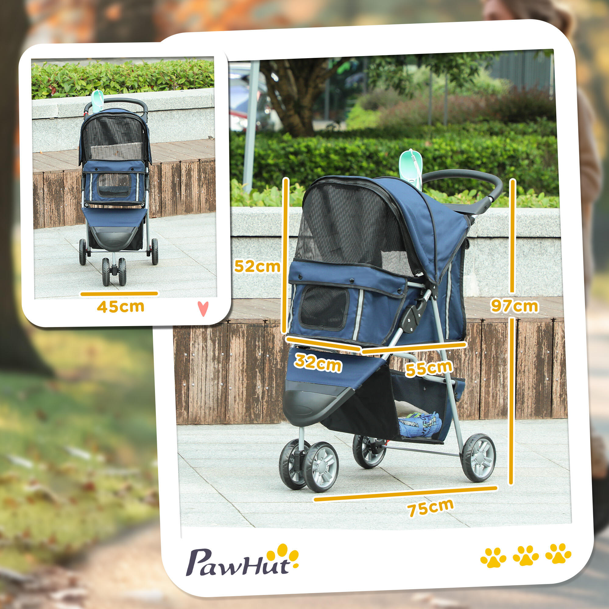 Cochecito para Perros PawHut 75x45x97 cm Azul 3/7
