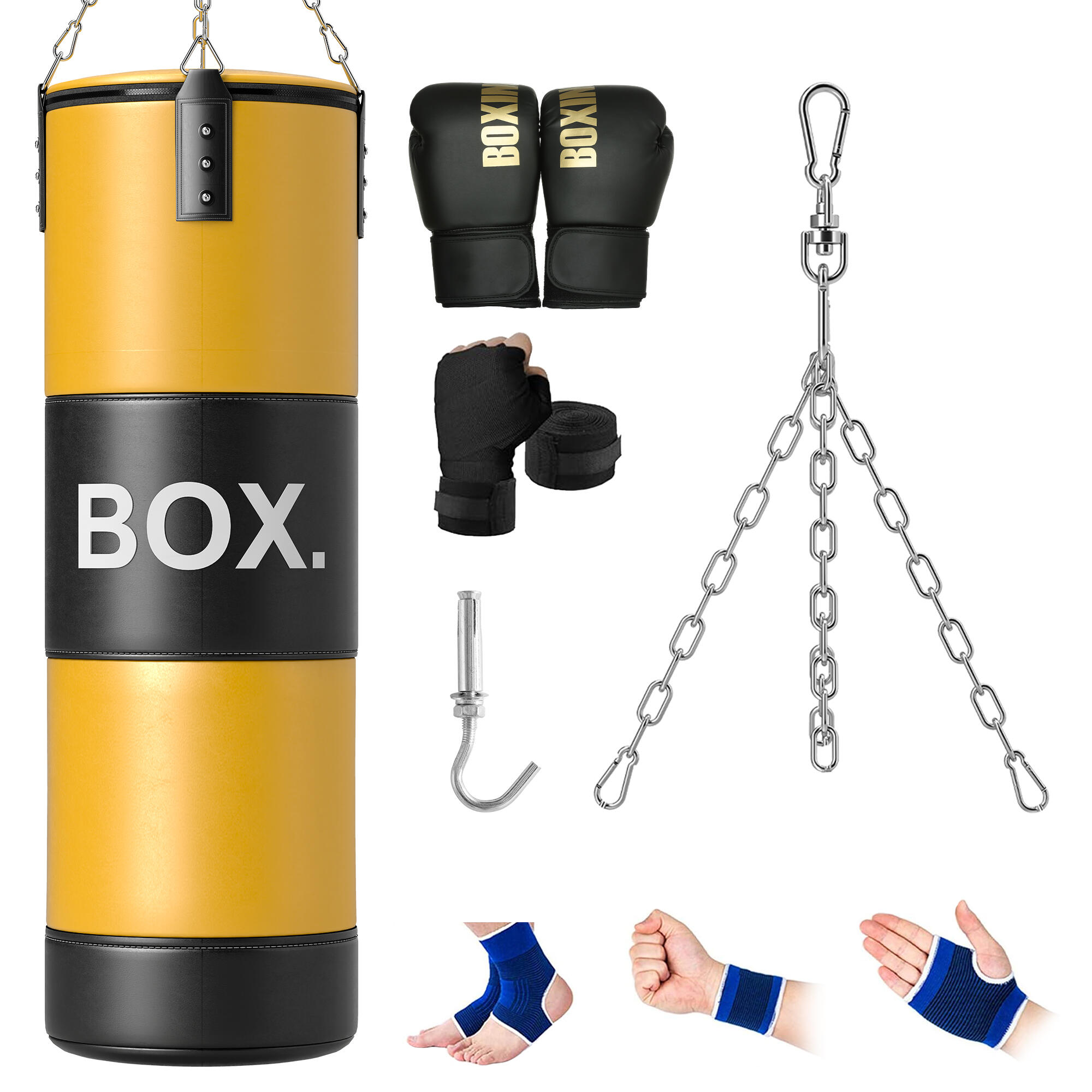 SPORTNOW Conjunto de saco de boxe φ32 x 135cm amarelo e preto SPORTNOW
