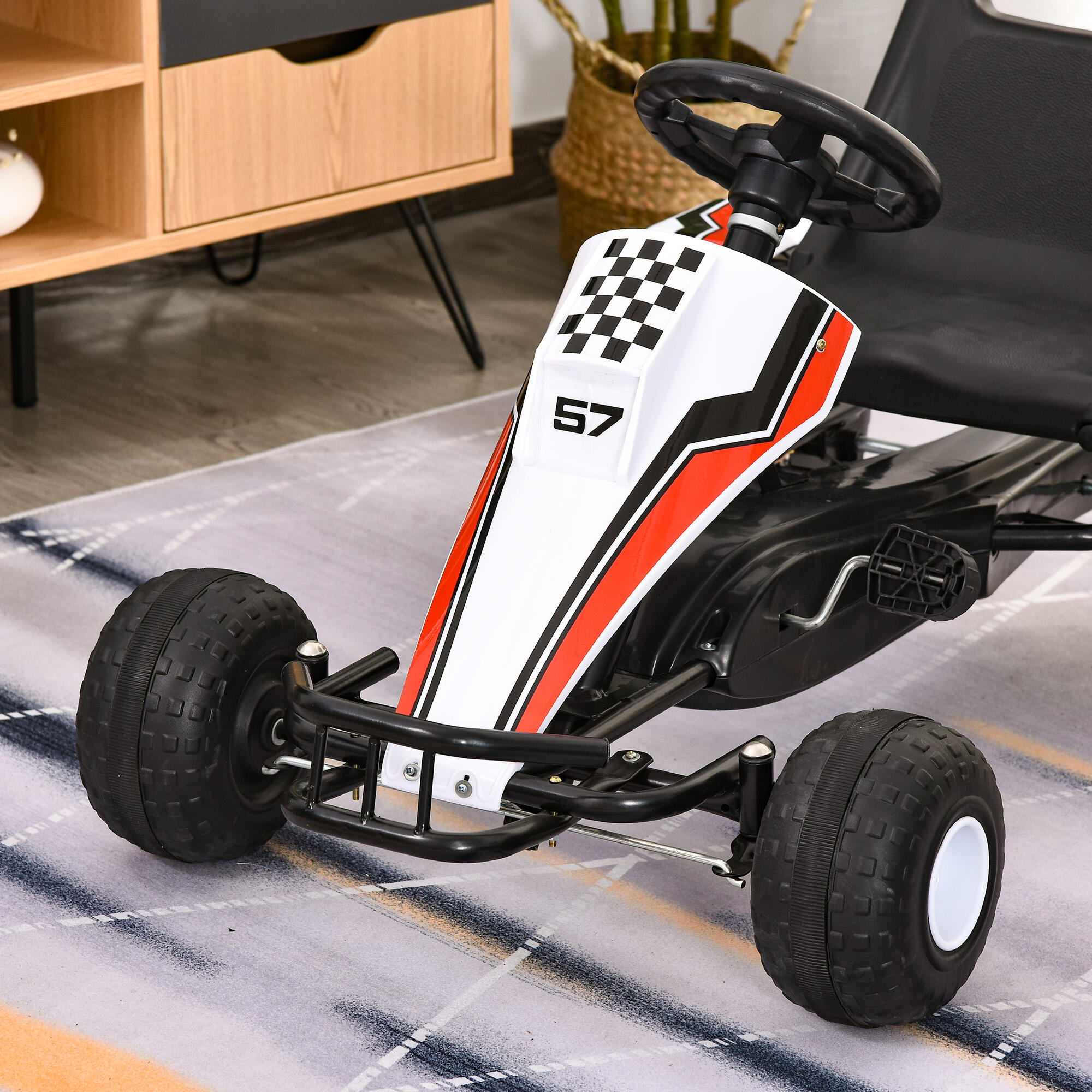 Go Kart a Pedales Infantil HOMCOM 104x66x57 cm Blanco y Negro 5/7