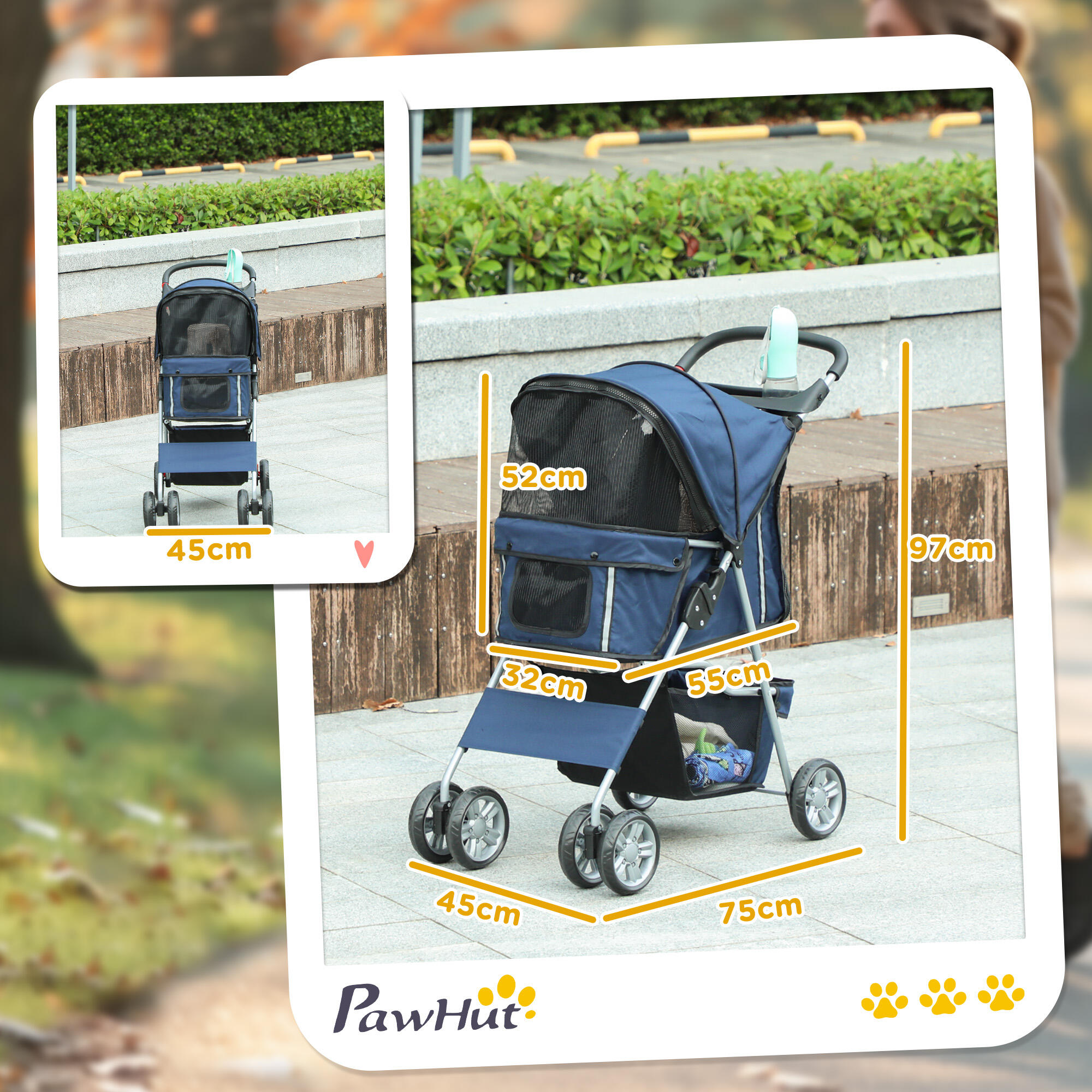 Cochecito para Perros PawHut 75x45x97 cm Azul 3/7