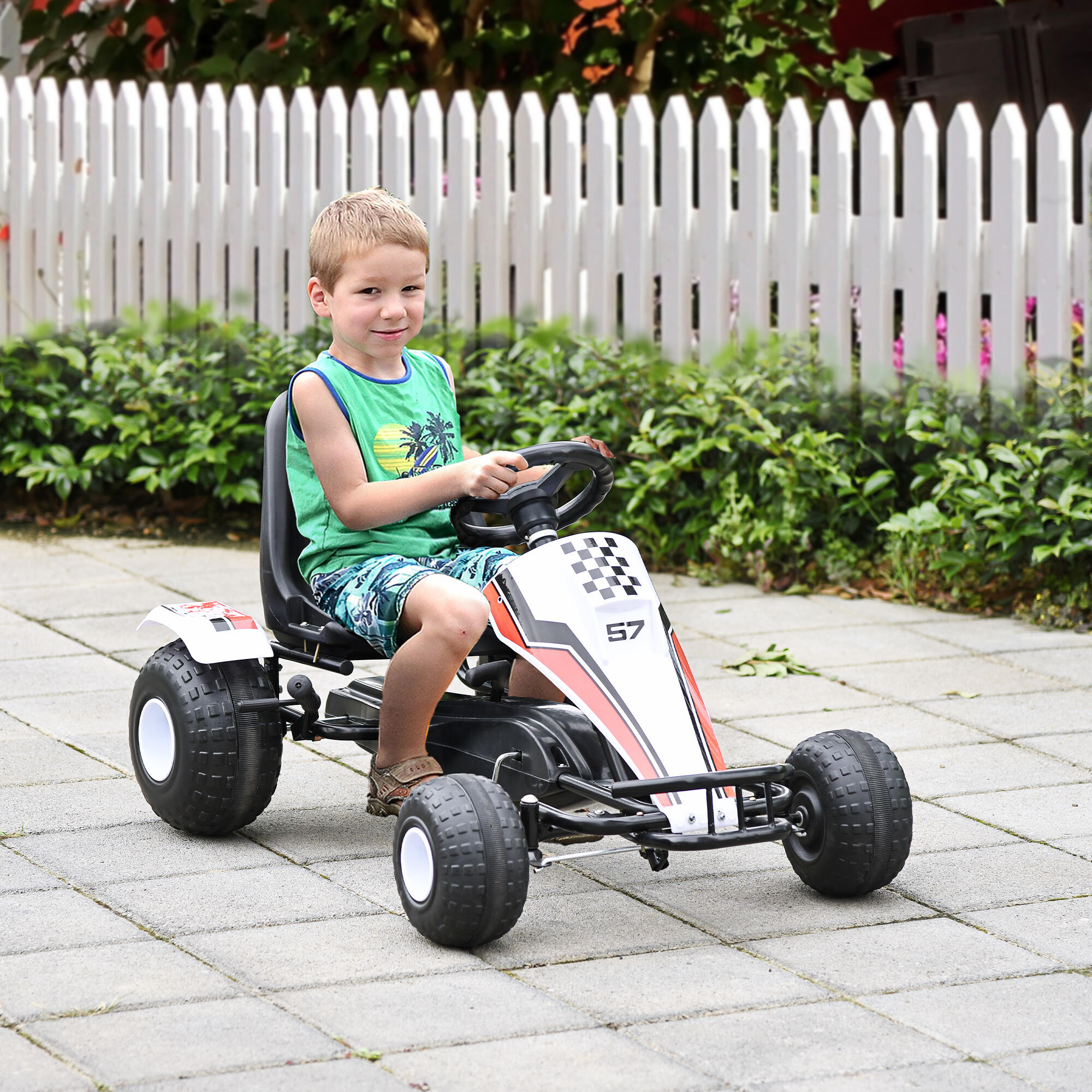 HOMCOM Go-Kart a Pedali Bianco per Bambini 3-6 Anni con Sedile Regolabile 2/7