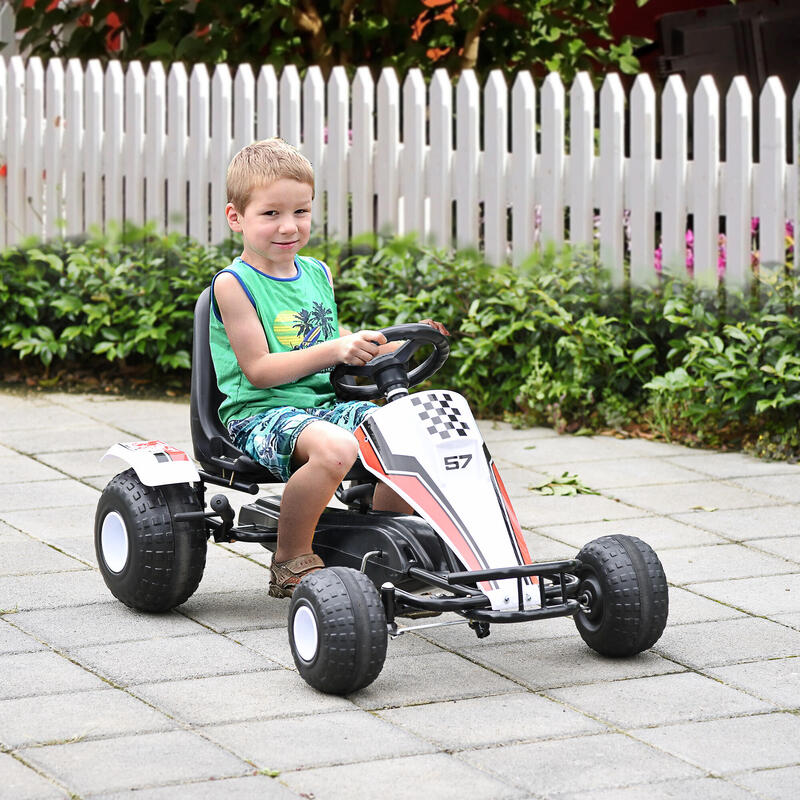 HOMCOM Gokart cu pedale pentru copii 3-6 ani scaun reglabil din metal plastic