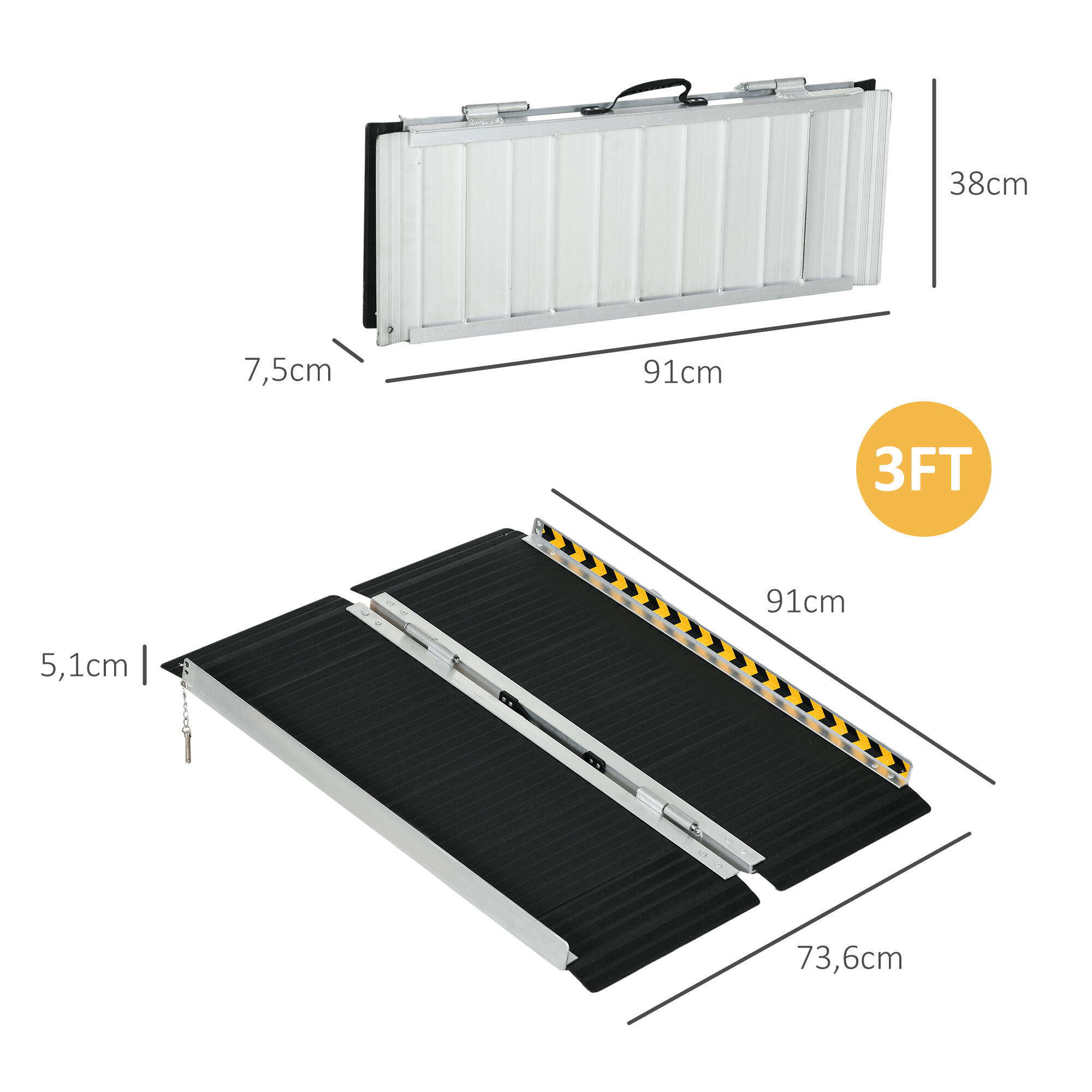 Rampa para cadeira de rodas 91x73,6x5,1 cm preto HOMCOM 3/7