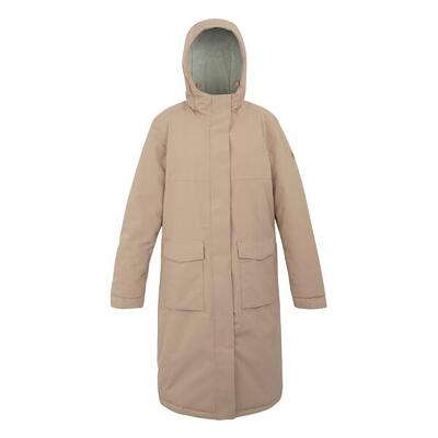 Dames yarli longline waterdichte jas (warm taupe/licht vanille)