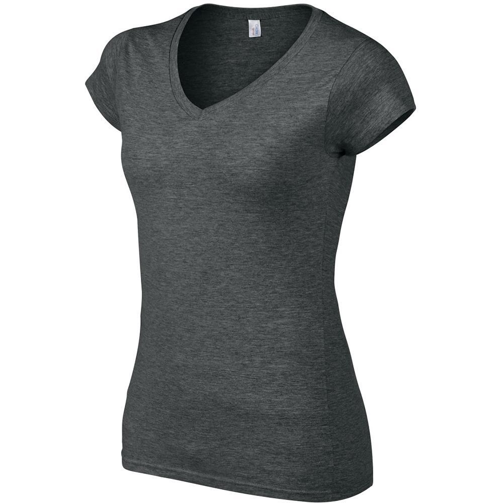 Camiseta de manga corta con cuello en forma de V para mujer Gris oscuro 3/4