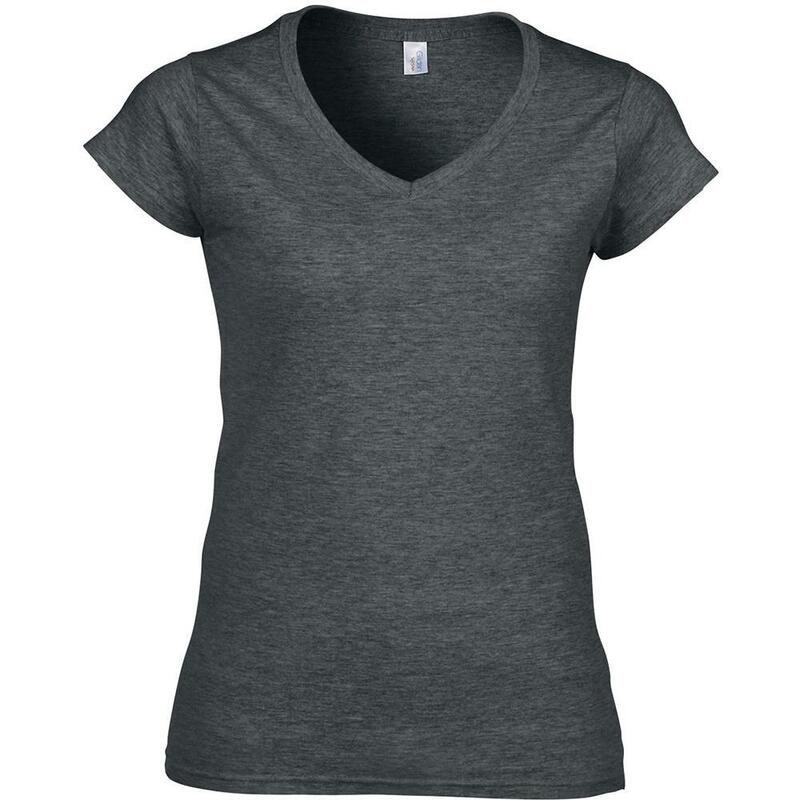 Tshirt À Manches Courtes Et Col En V Femme (Gris Sombre Chiné)