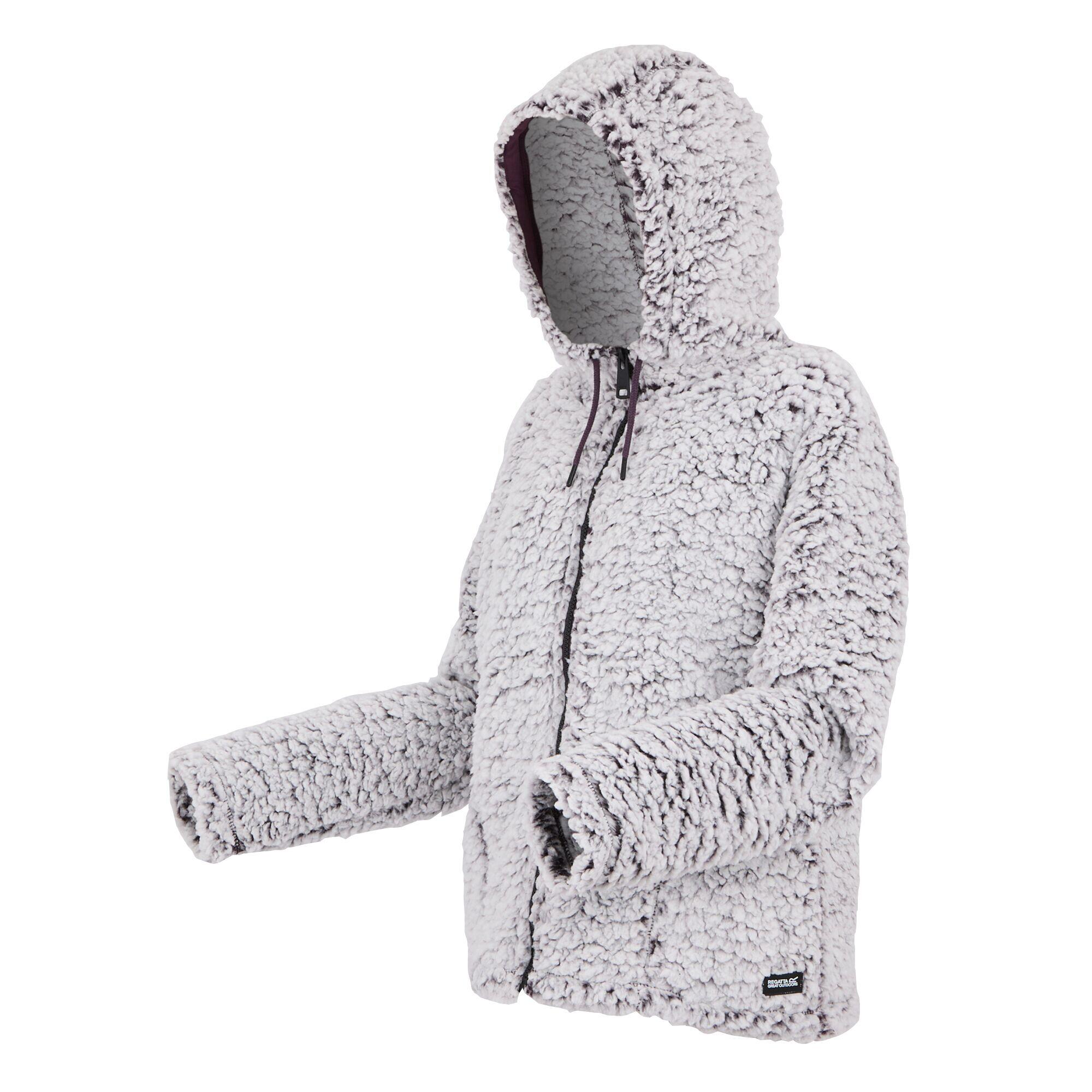 Womens/Ladies Zelpha Fluffy Hooded Fleece Jacket (Deep Plum) 3/5