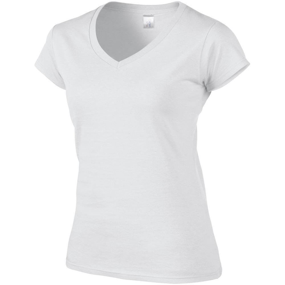 Tshirt À Manches Courtes Et Col En V Femme (Blanc) 3/4