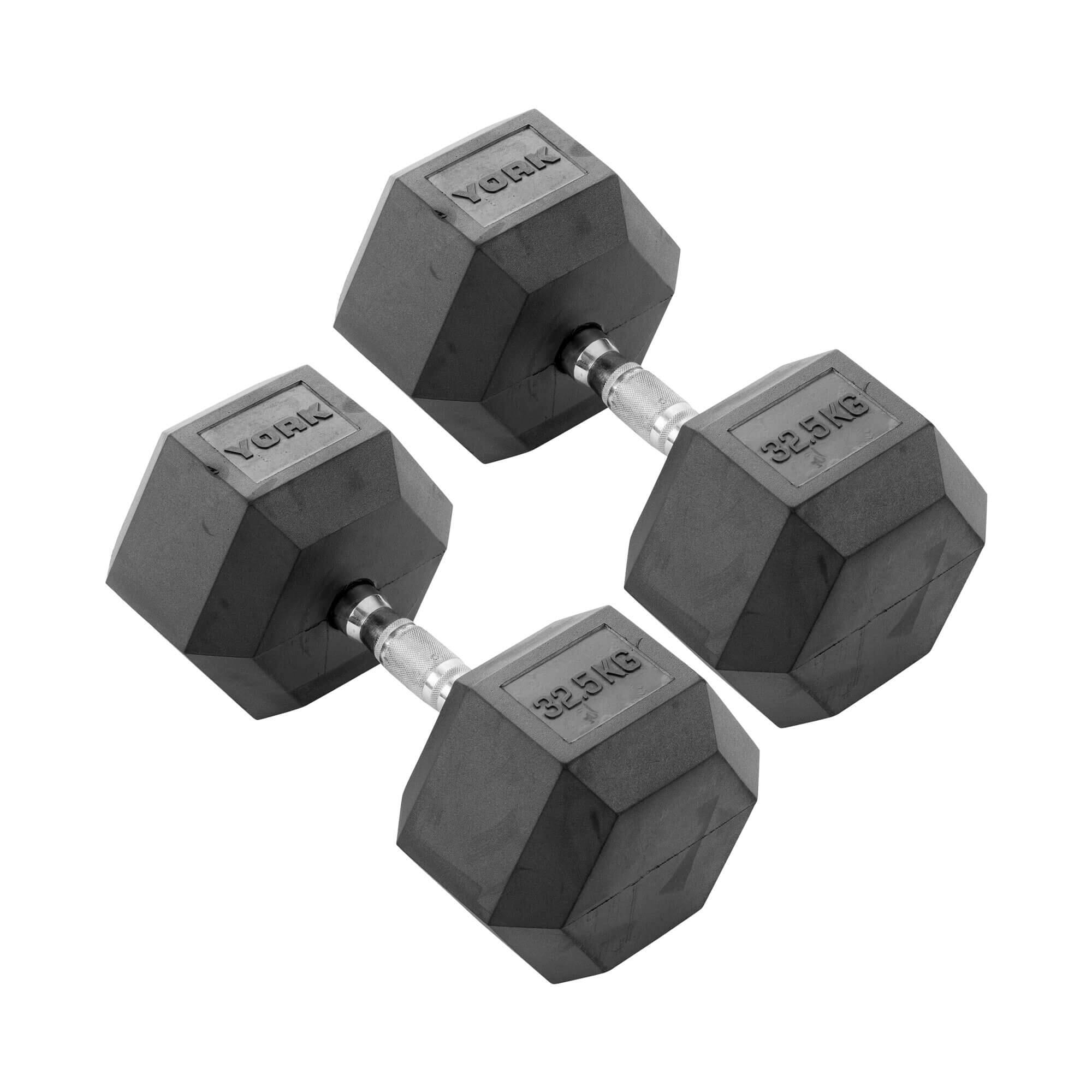 32.5kg Commercial Rubber Hex Dumbbell Weights 1/1