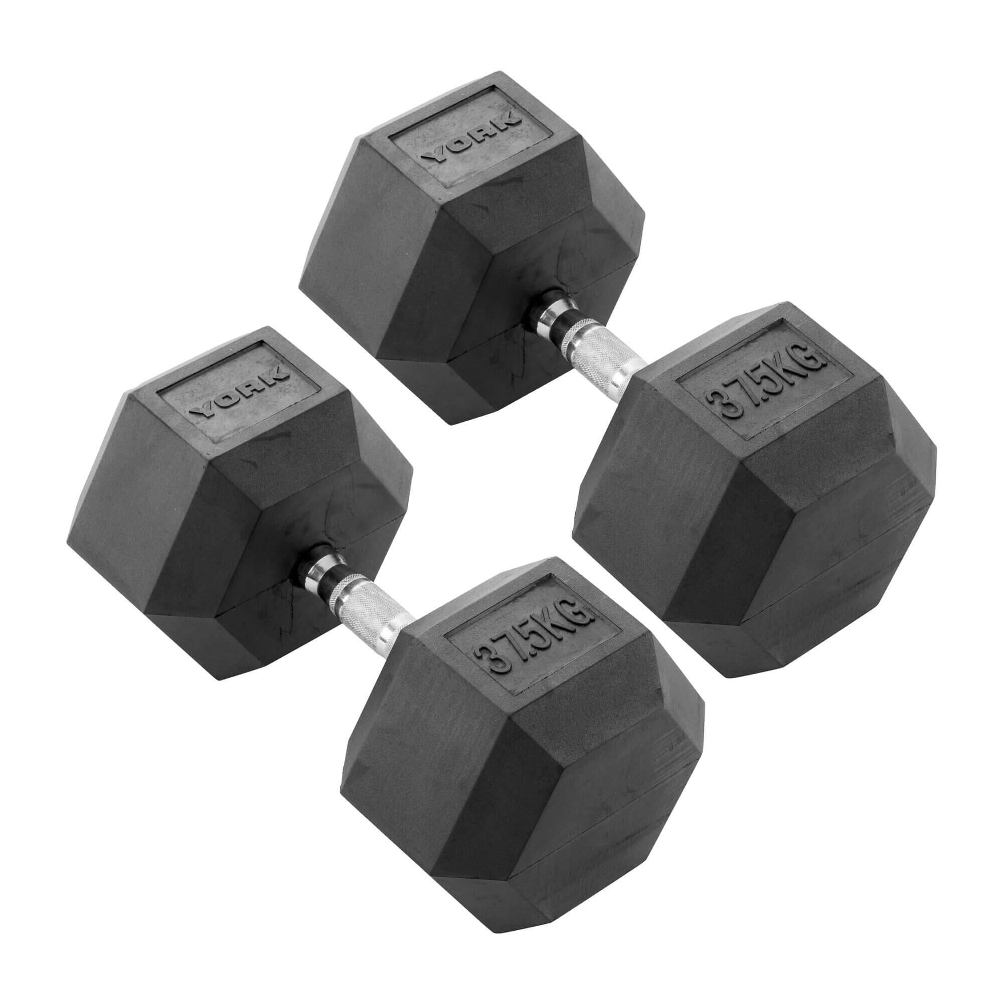 37.5kg Commercial Rubber Hex Dumbbell Weights 1/1