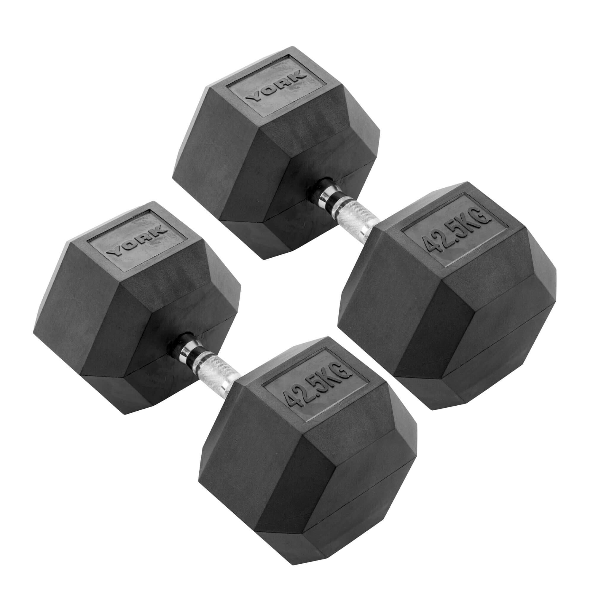 42.5kg Commercial Rubber Hex Dumbbell Weights 1/1