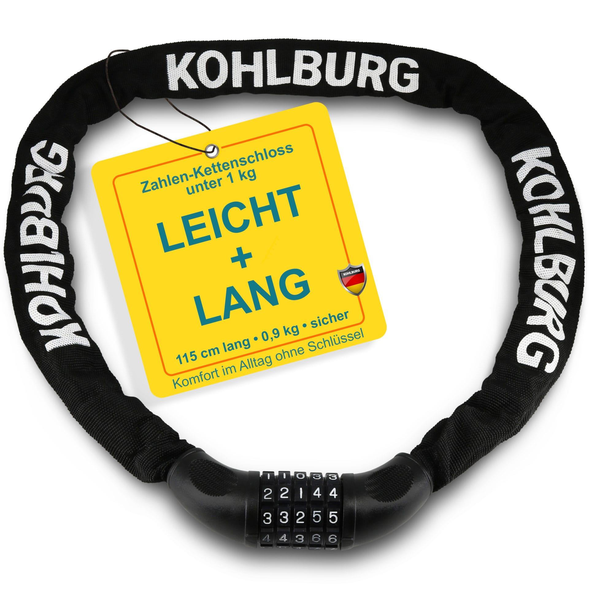 KOHLBURG Langes Kettenschloss 115cm mit Zahlenkombination für E-Bike und Fahrrad