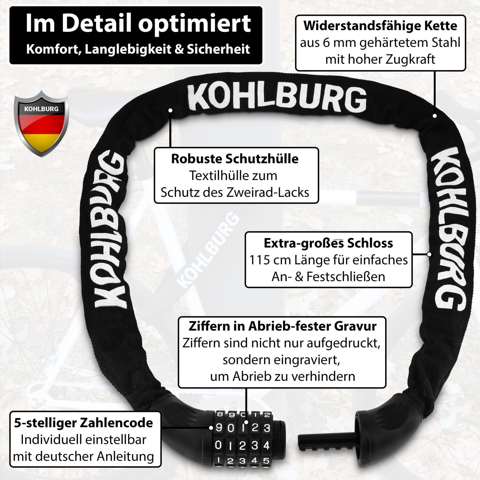 Langes Kettenschloss 115cm mit Zahlenkombination für E-Bike und Fahrrad 4/8