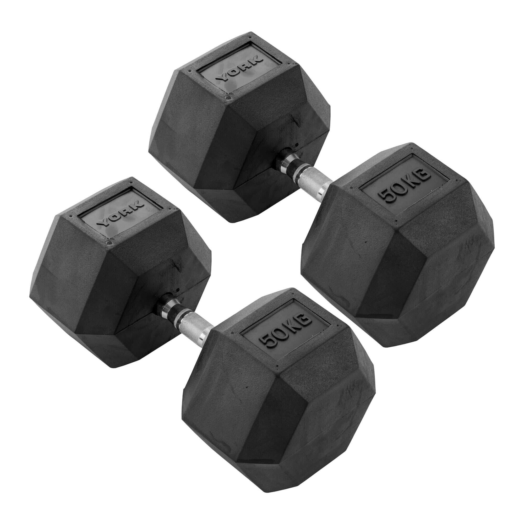50kg Commercial Rubber Hex Dumbbell Weights 1/1