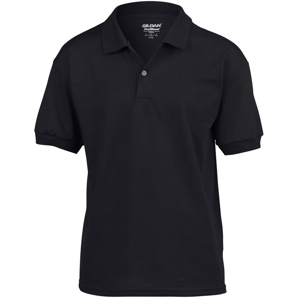DryBlend Childrens Unisex Jersey Polo Shirt (Black)