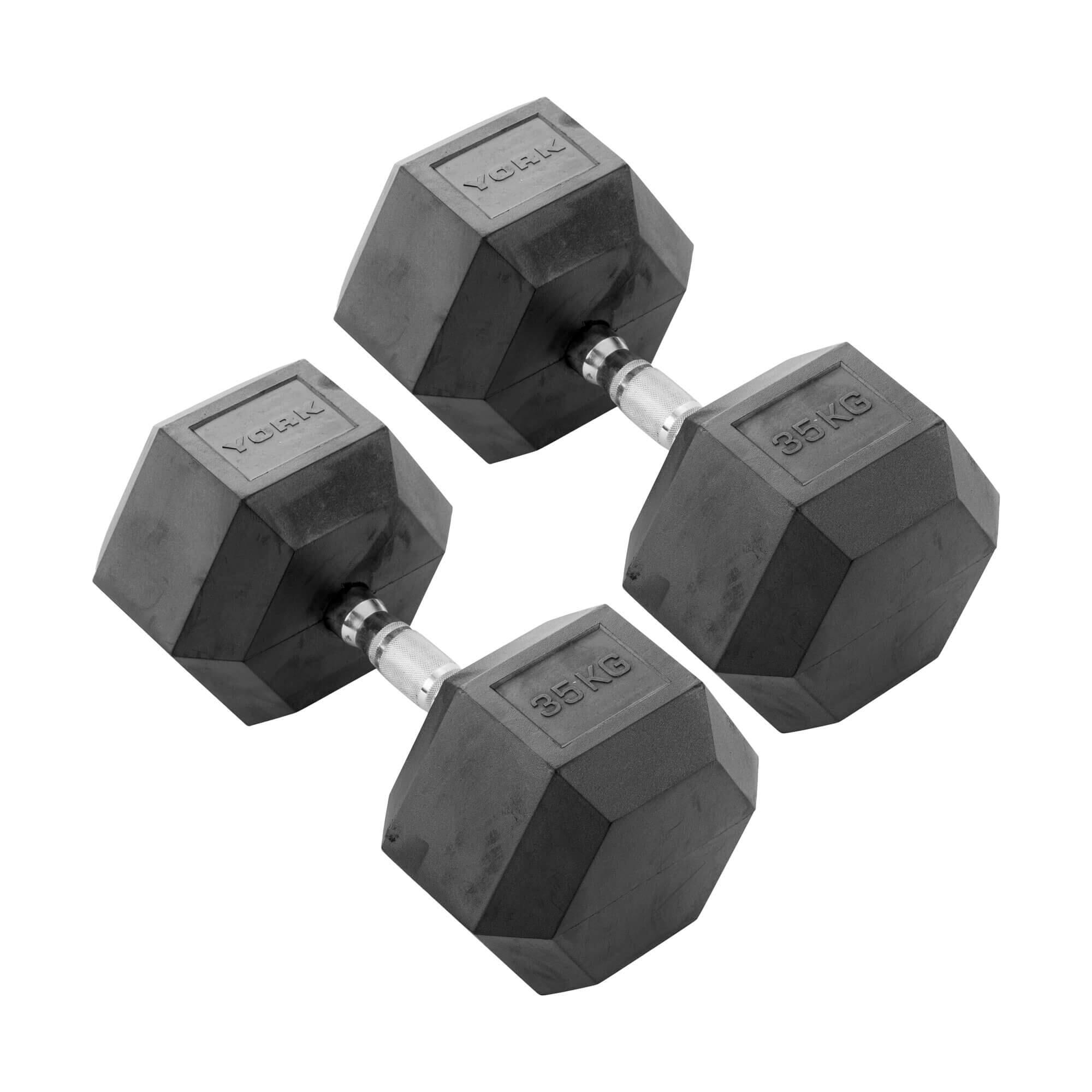 35kg Commercial Rubber Hex Dumbbell Weights 1/1