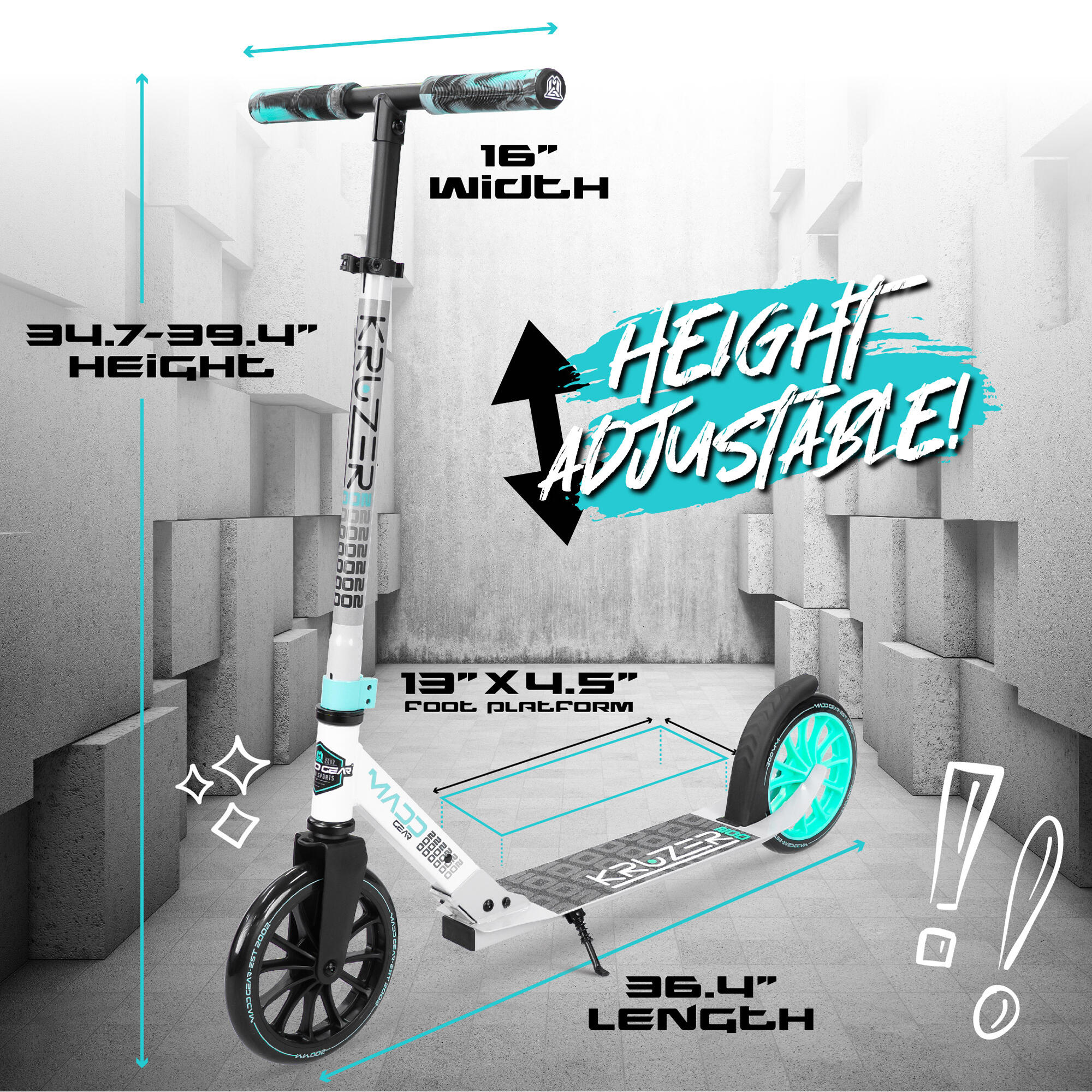 Carve Kruzer V2-200 Big Wheel Commuter Folding Scooter - Grey/Teal 7/7