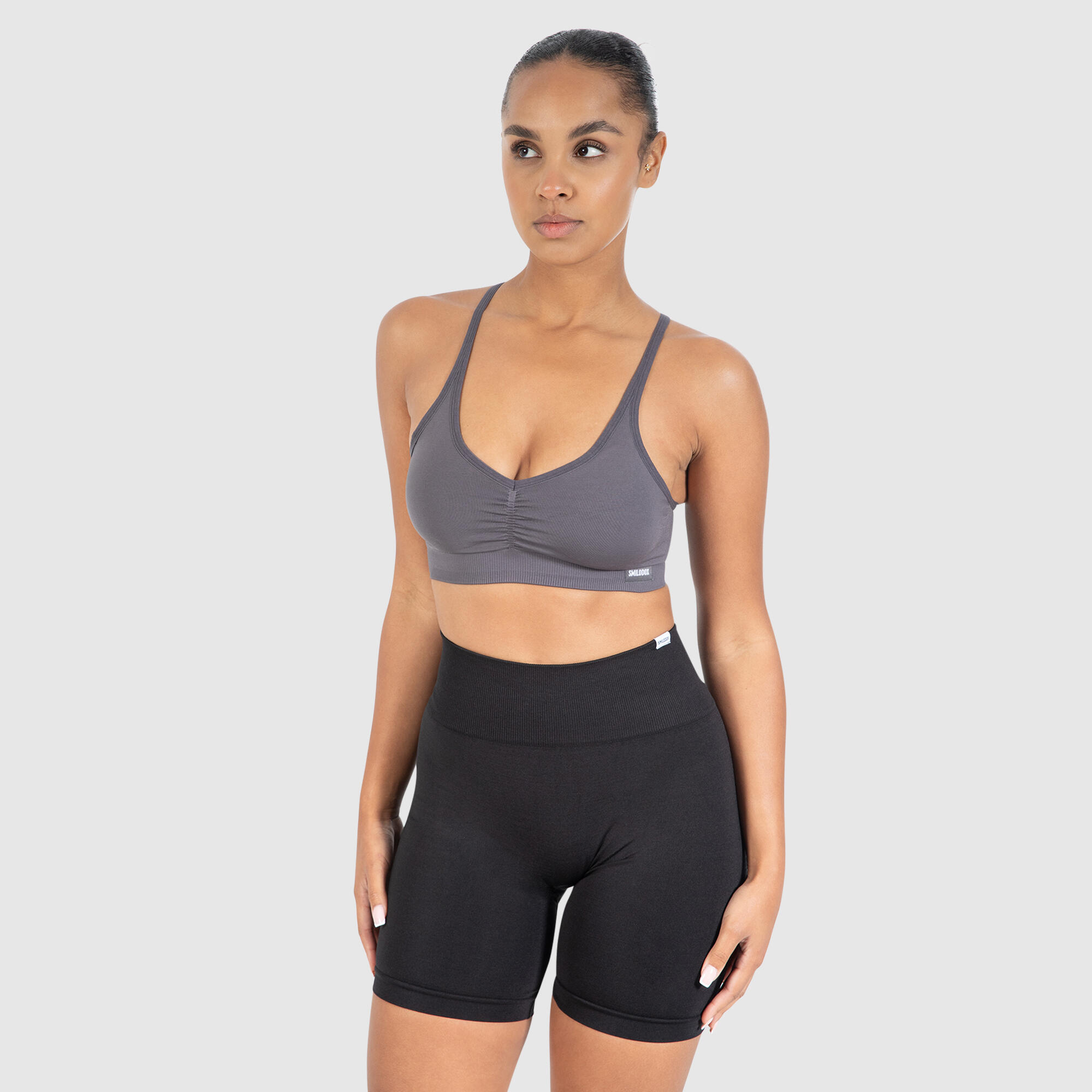 Damen Sport BH Solid Scrunch Icon Anthrazit 2/6