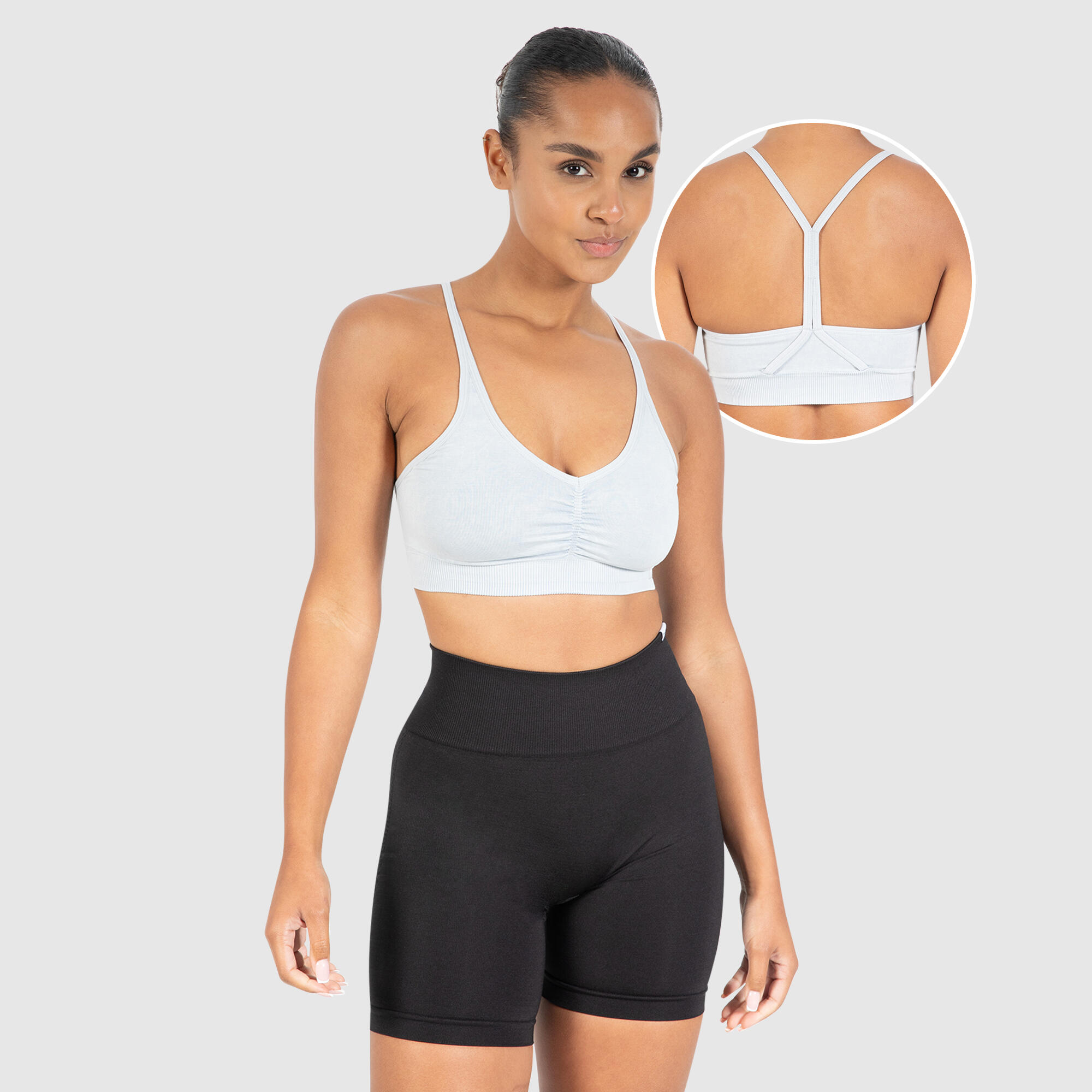 SMILODOX Damen Sport BH Batik Scrunch Icon Hellblau