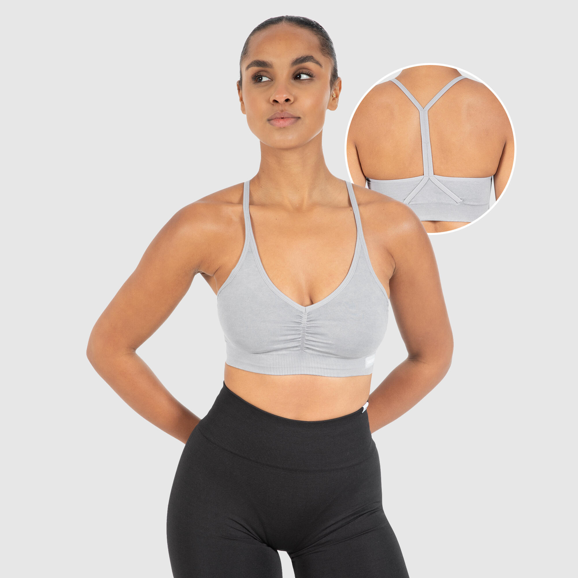 SMILODOX Damen Sport BH Batik Scrunch Icon Grau