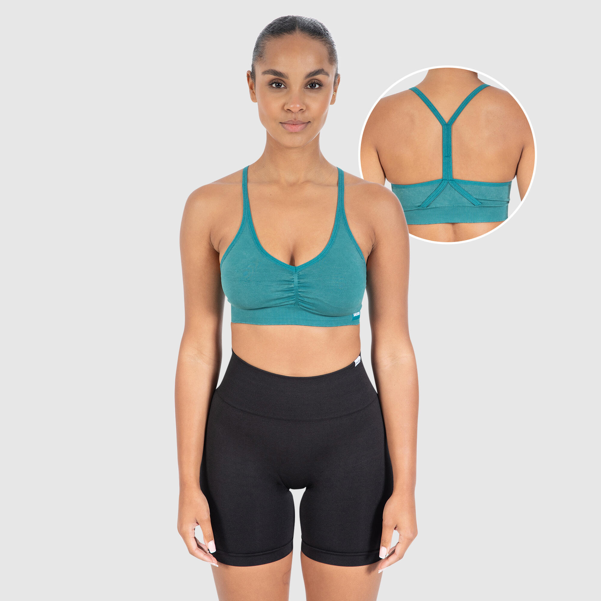 SMILODOX Damen Sport BH Batik Scrunch Icon Dunkelgrün
