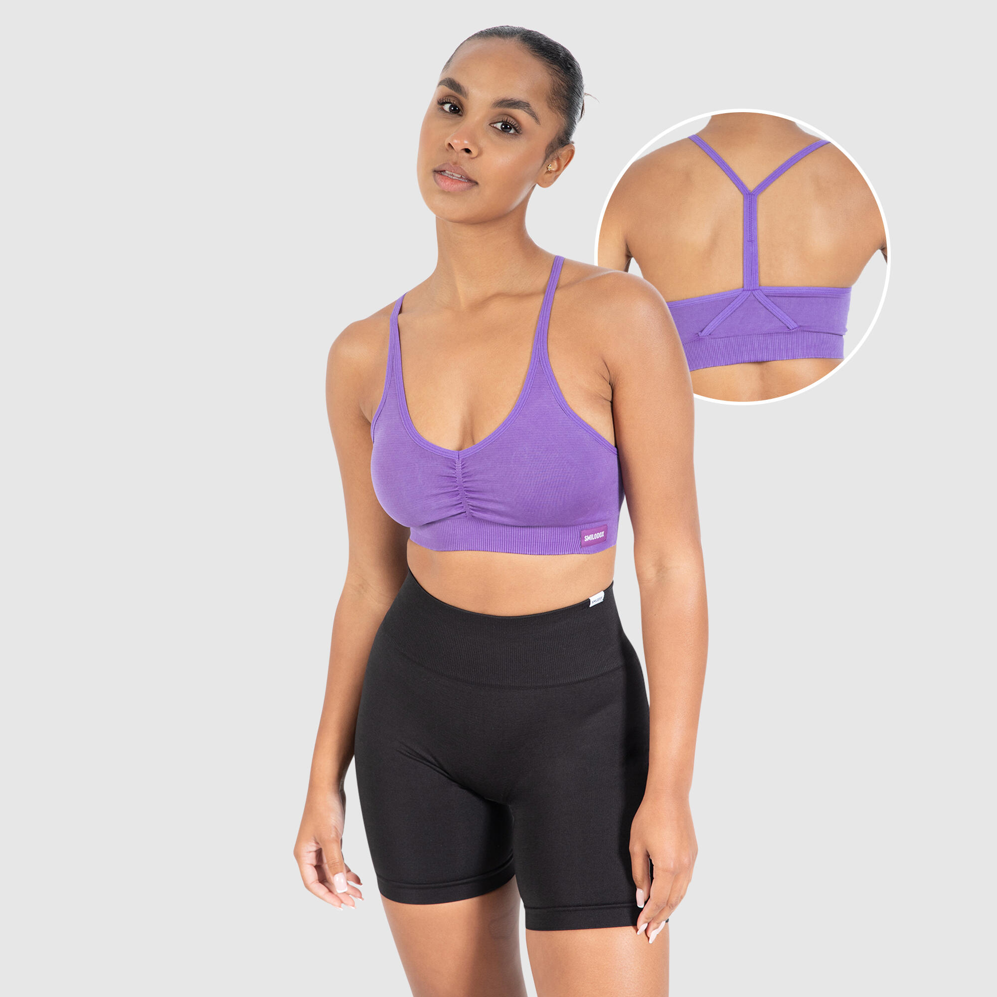 SMILODOX Damen Sport BH Batik Scrunch Icon Lila