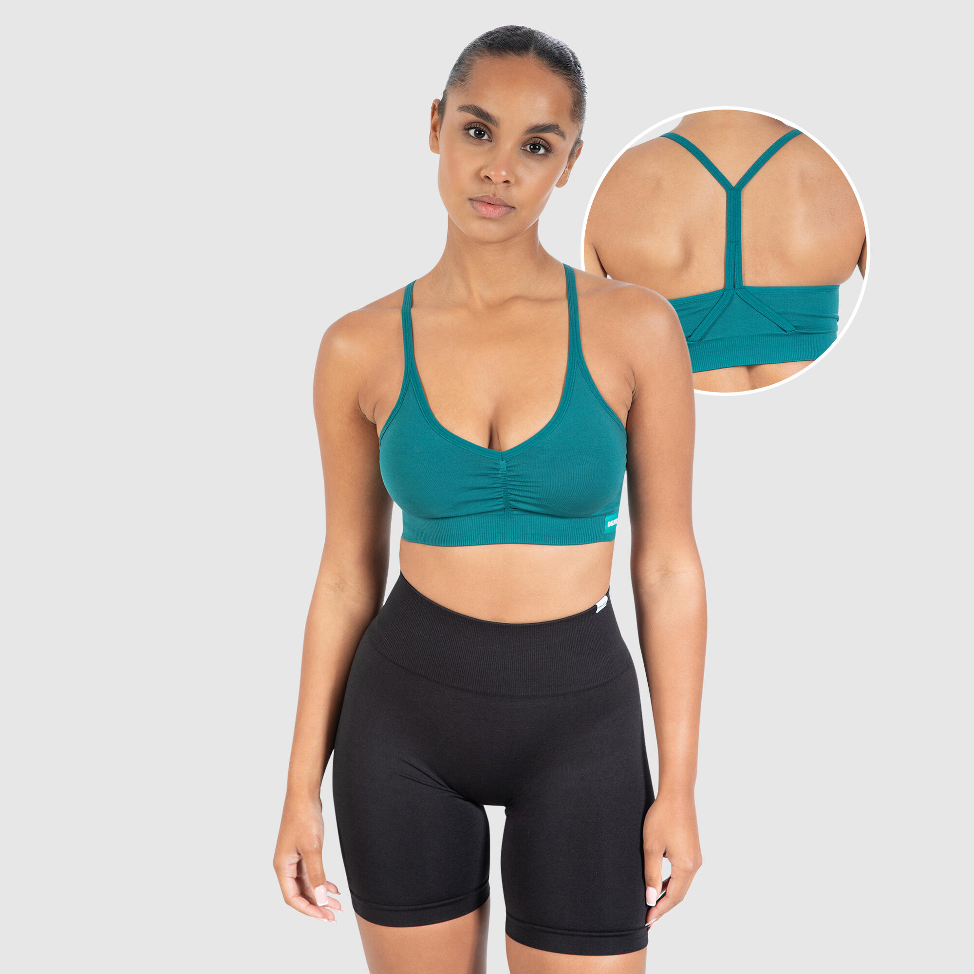 SMILODOX Damen Sport BH Solid Scrunch Icon Dunkelgrün