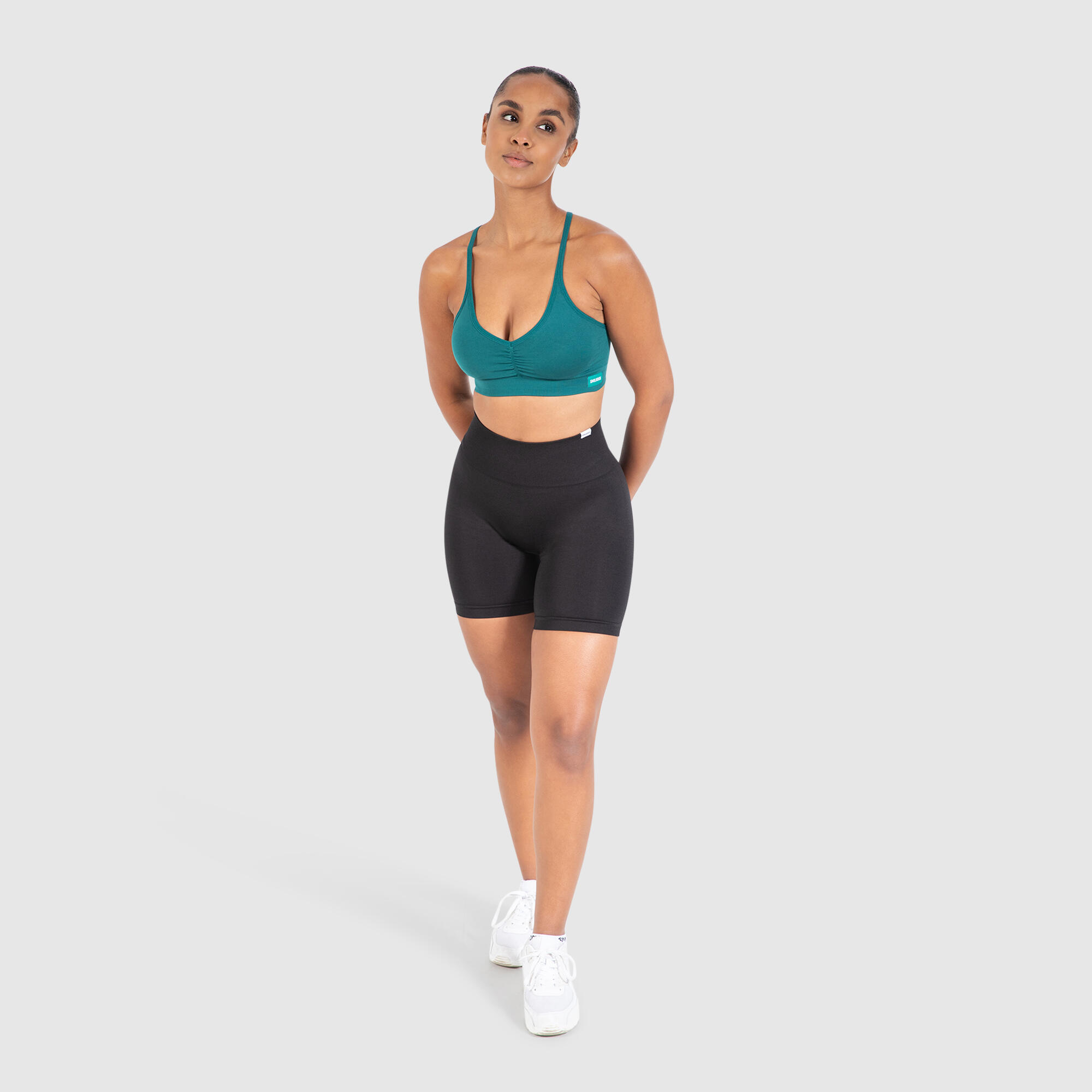Damen Sport BH Solid Scrunch Icon Dunkelgrün 3/6