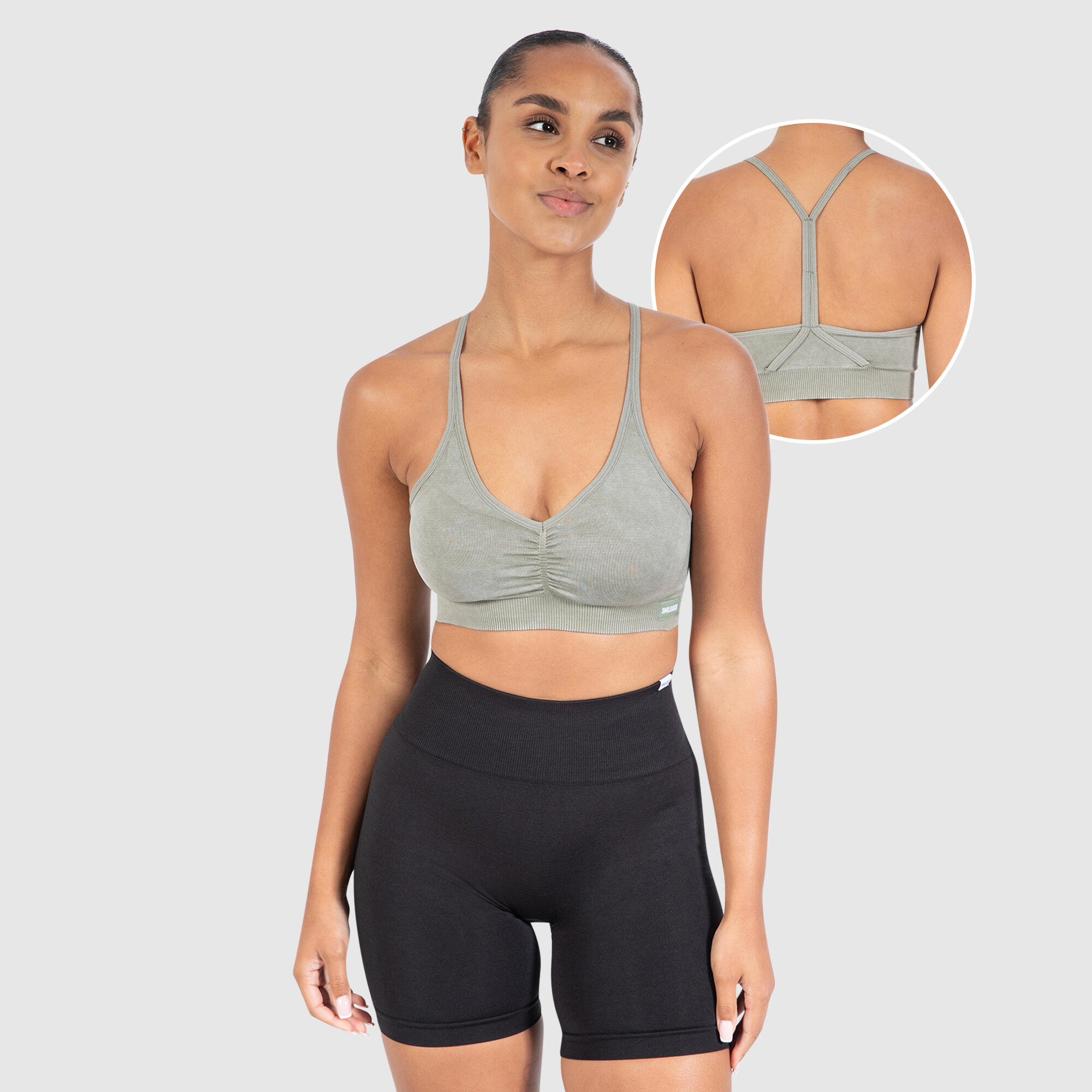 SMILODOX Damen Sport BH Batik Scrunch Icon Olive