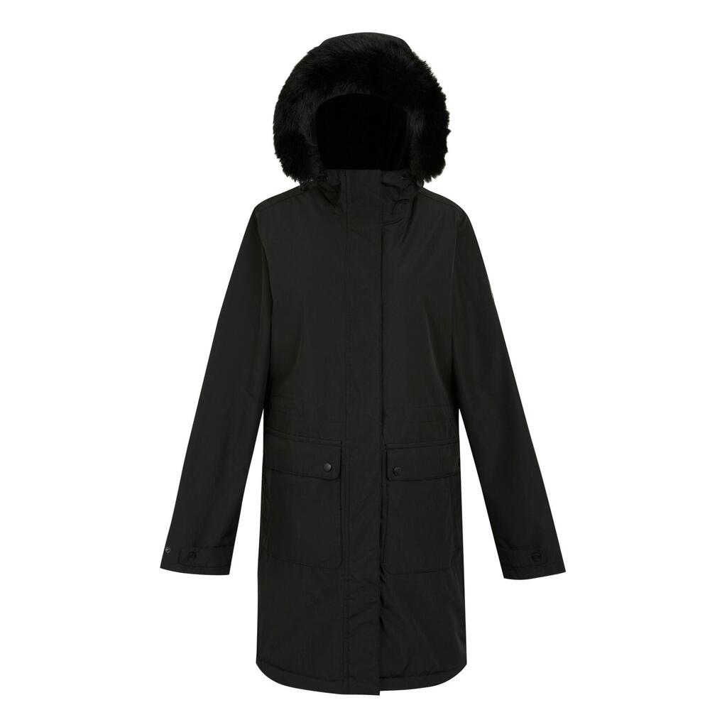 Womens/Ladies Faux Fur Trim Parka (Black)