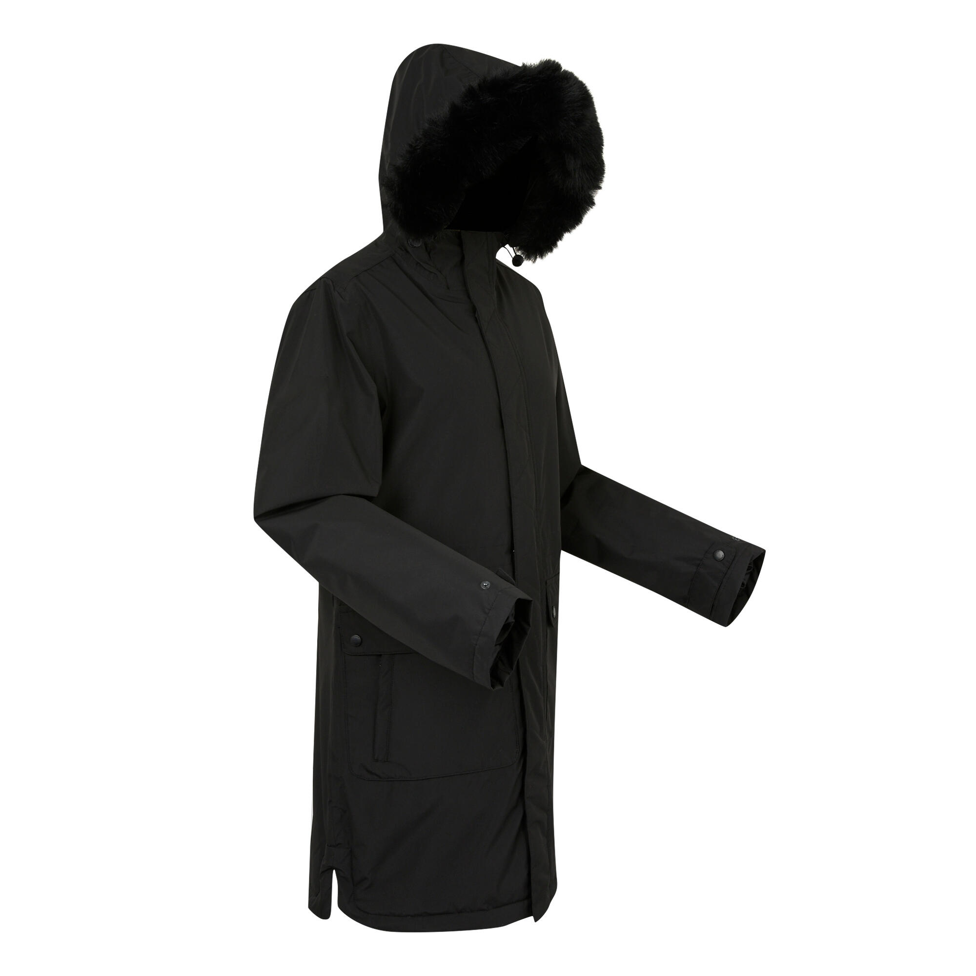 Parka Motif/style Bord Duveteux Femme (Noir) 3/5