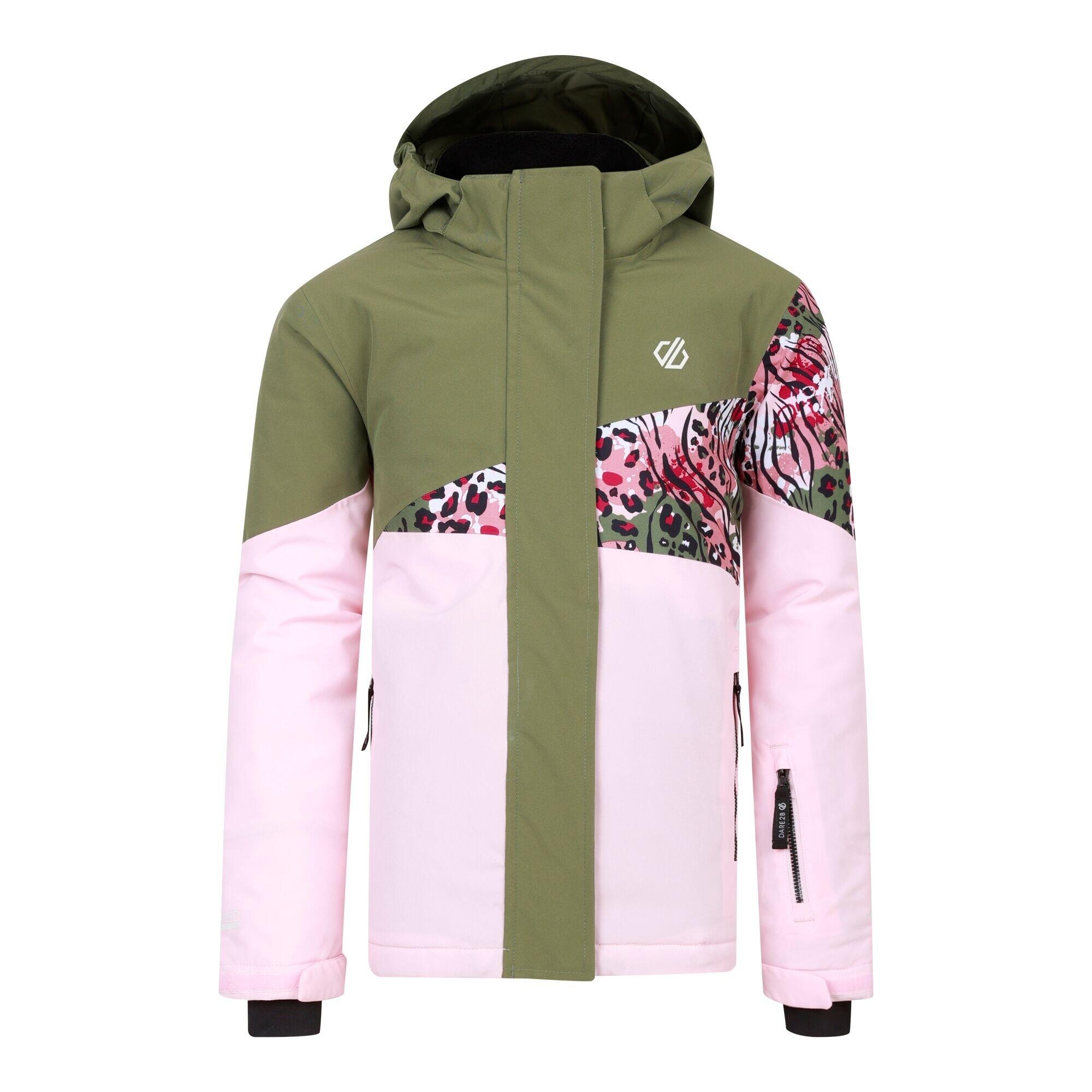 DARE 2B Childrens/Kids Humour III Leopard Print Ski Jacket (Crystal Rose/Olivine)