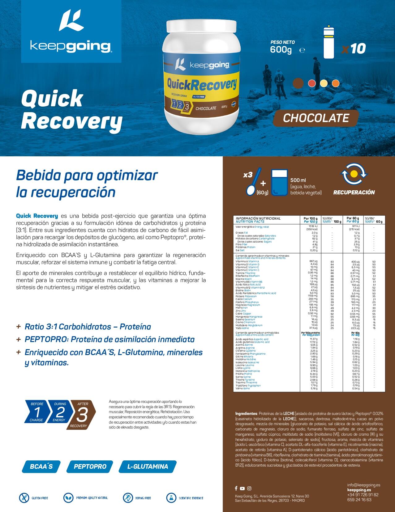 Bebida Recuperadora en Polvo "Quick Recovery" Sabor Chocolate 600g 5/5