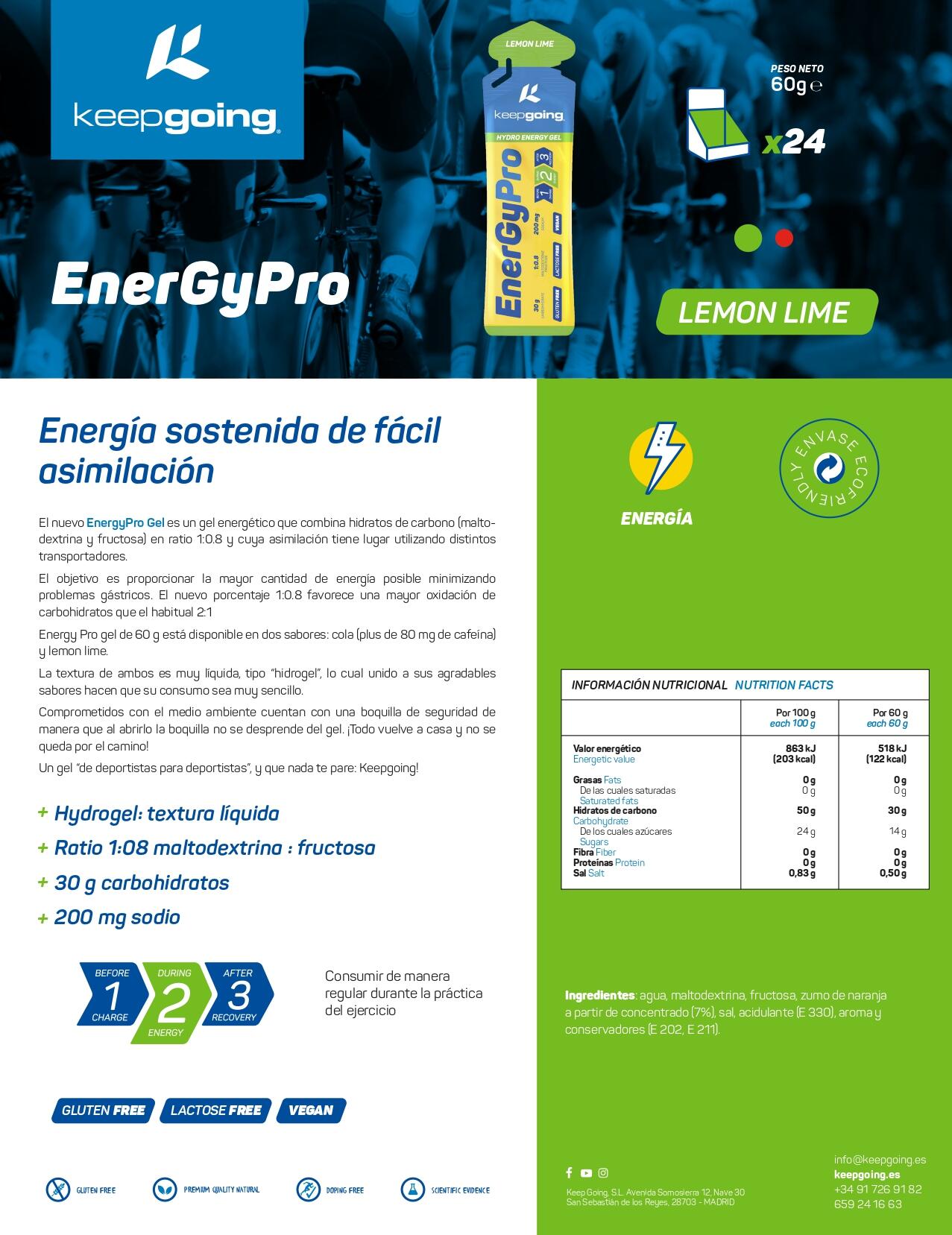 Gel Energético Energía Pro "EnergyPro Gel" Sabor Limón 24 uds x 60g 7/7