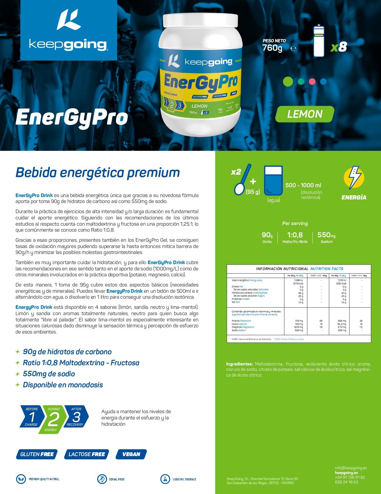 Bebida Energética en Polvo Energía Pro "EnergyPro Drink" Sabor Limón 760g 7/7