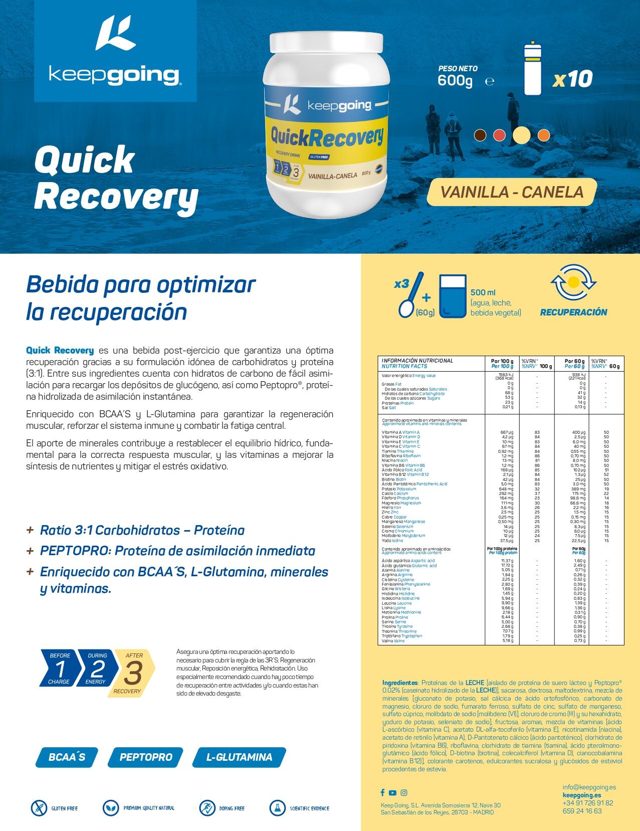 Bebida Recuperadora en Polvo "Quick Recovery" Vainilla-Canela 600 g 5/6