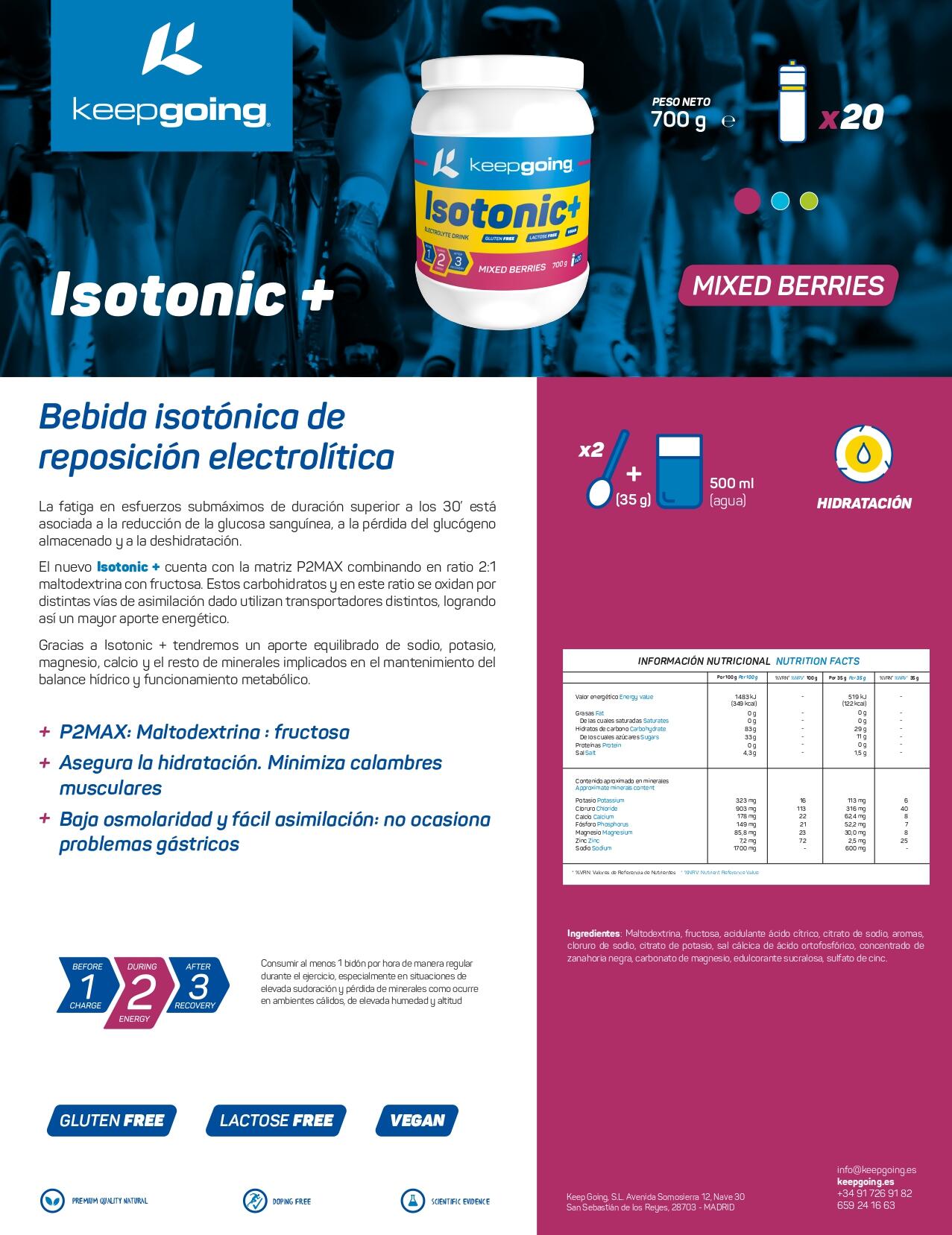 Bebida Isotónica en Polvo "Isotonic +" Sabor Frutos Rojos 700 g 6/6