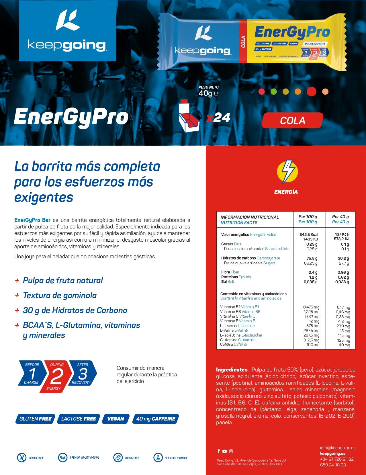 Barritas Energéticas Naturales Energía Pro "EnergyPro Bar" de Cola 24 uds x 40g 7/7