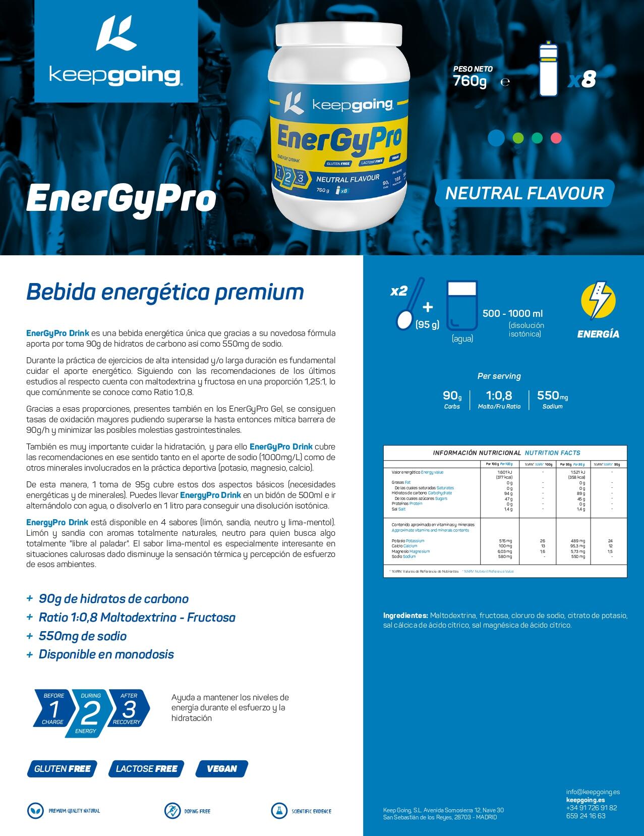 Bebida Energética en Polvo Energía Pro "EnergyPro Drink" Sabor Neutro 760g 7/7