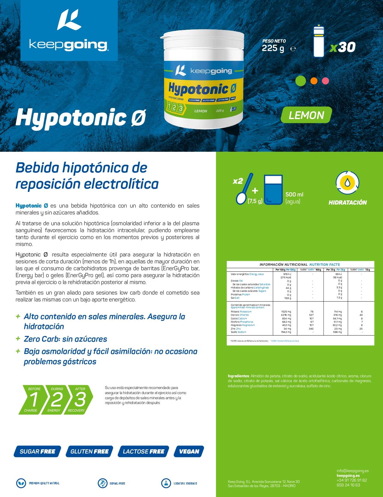 Bebida hipotónica en polvo "Hypotonic" Sabor Limón 225g 5/5