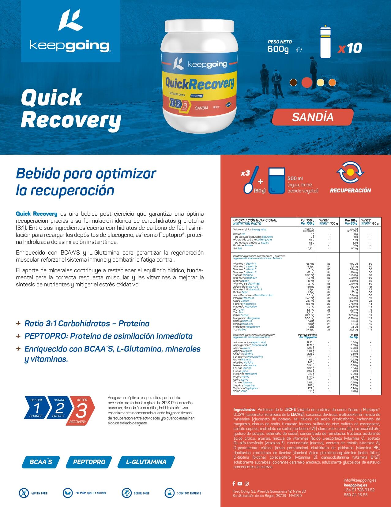 Bebida Recuperadora en Polvo "Quick Recovery" Sabor Sandía 600 g 5/6