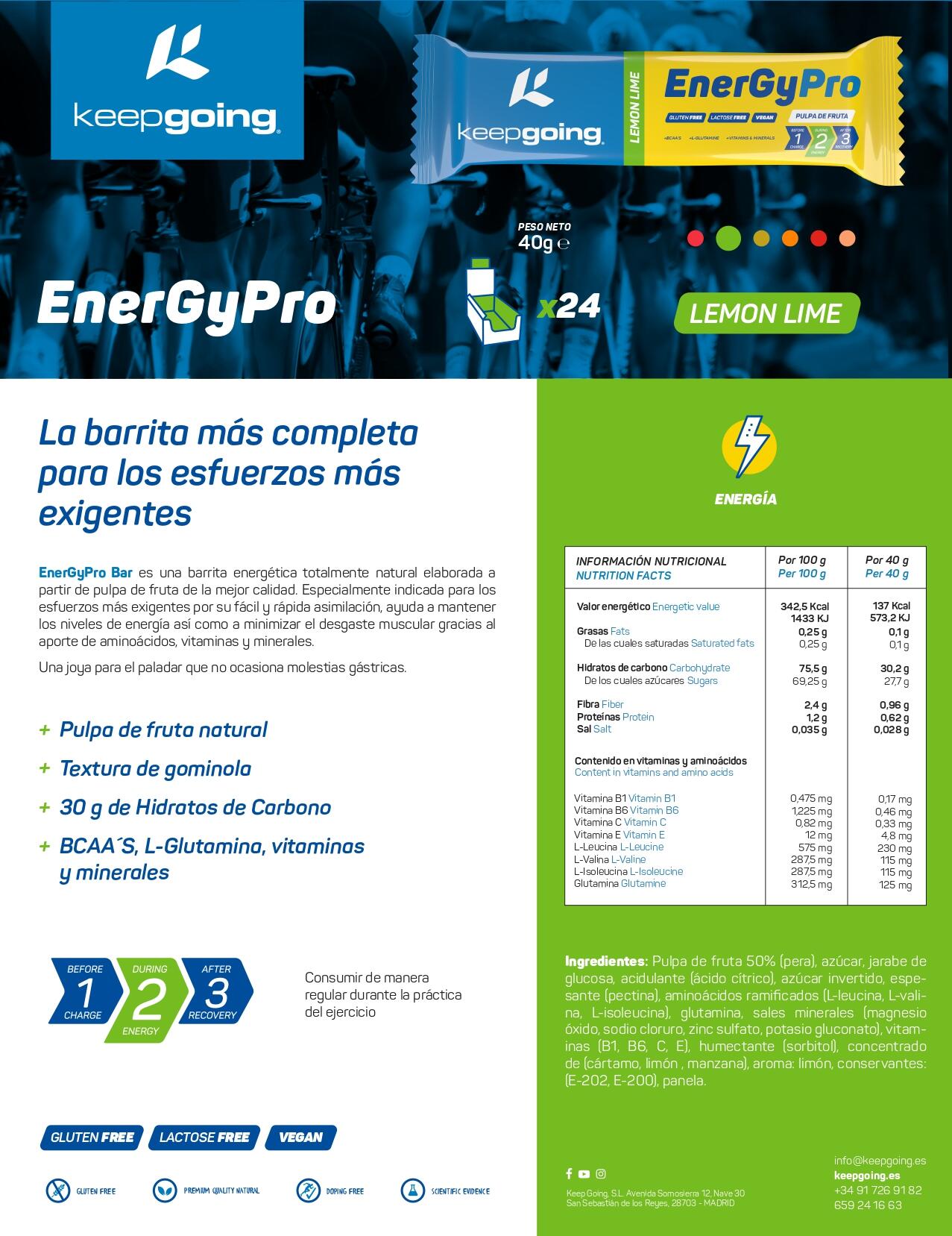 Barritas Energéticas Naturales Energía Pro "EnergyPro Bar"  de Limón 24x40g 7/7