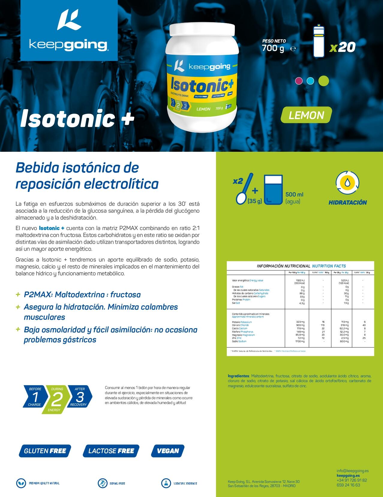 Bebida Isotónica en Polvo "Isotonic +" Sabor Limón 700 g 6/6